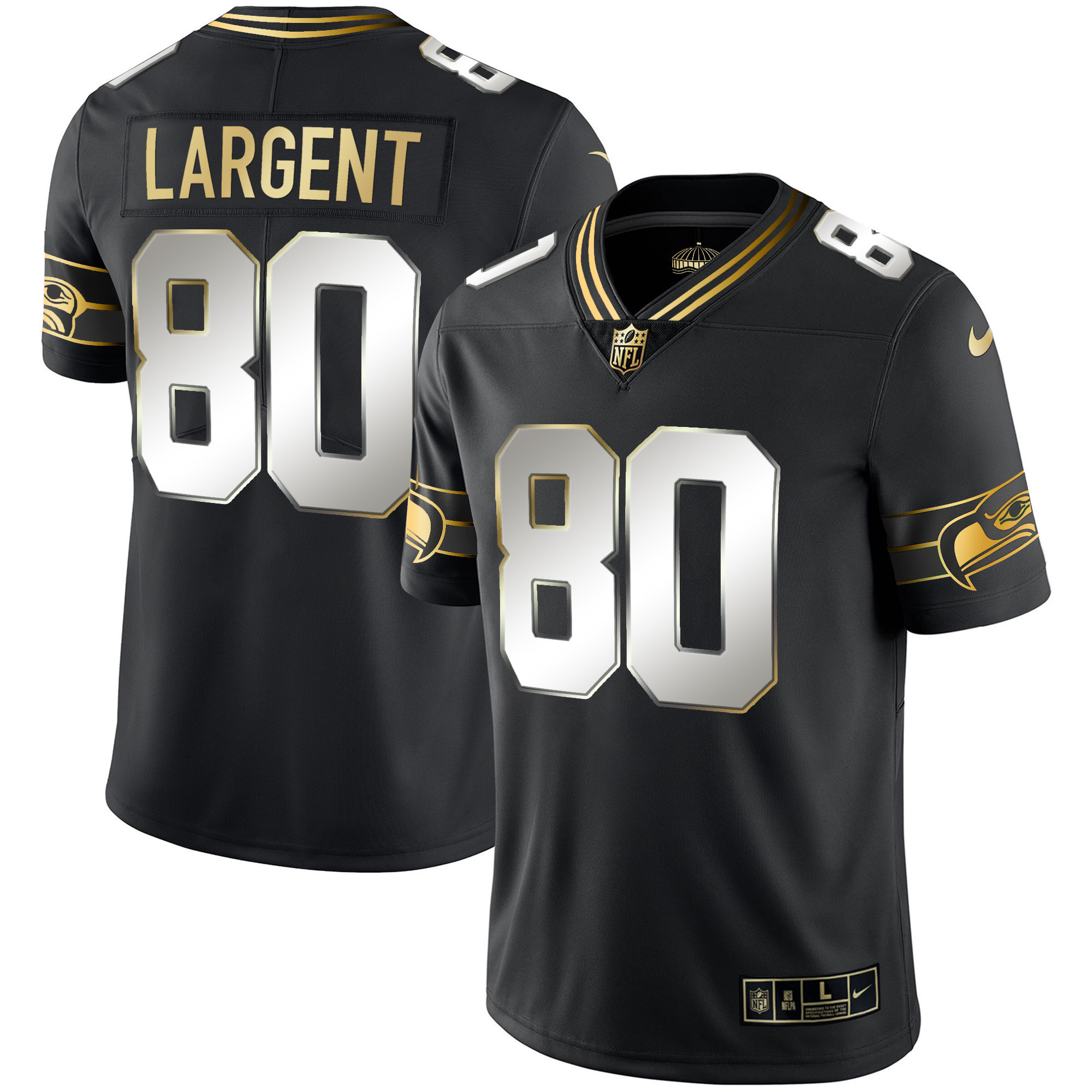 Steve Largent Men's Seattle Seahawks Throwback & Gold Black Limited Jersey - All Stitched 