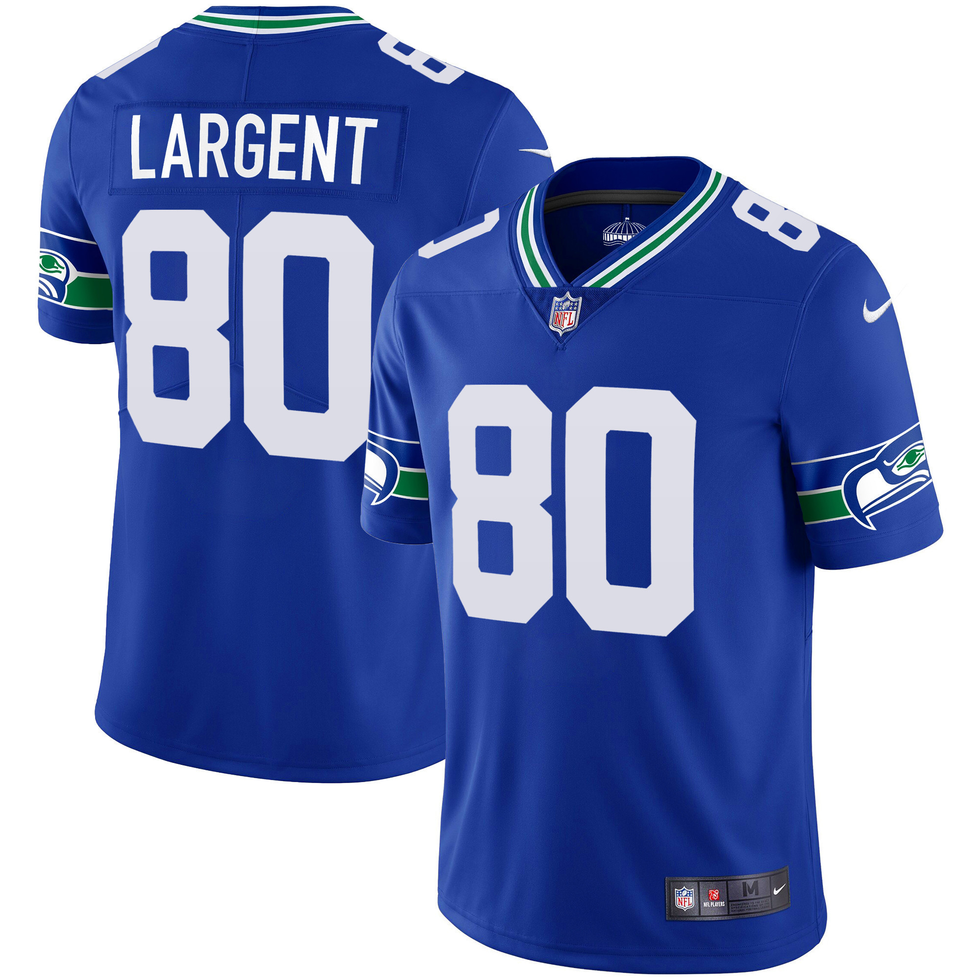 Steve Largent Men's Seattle Seahawks Throwback & Gold Royal Jersey - All Stitched 