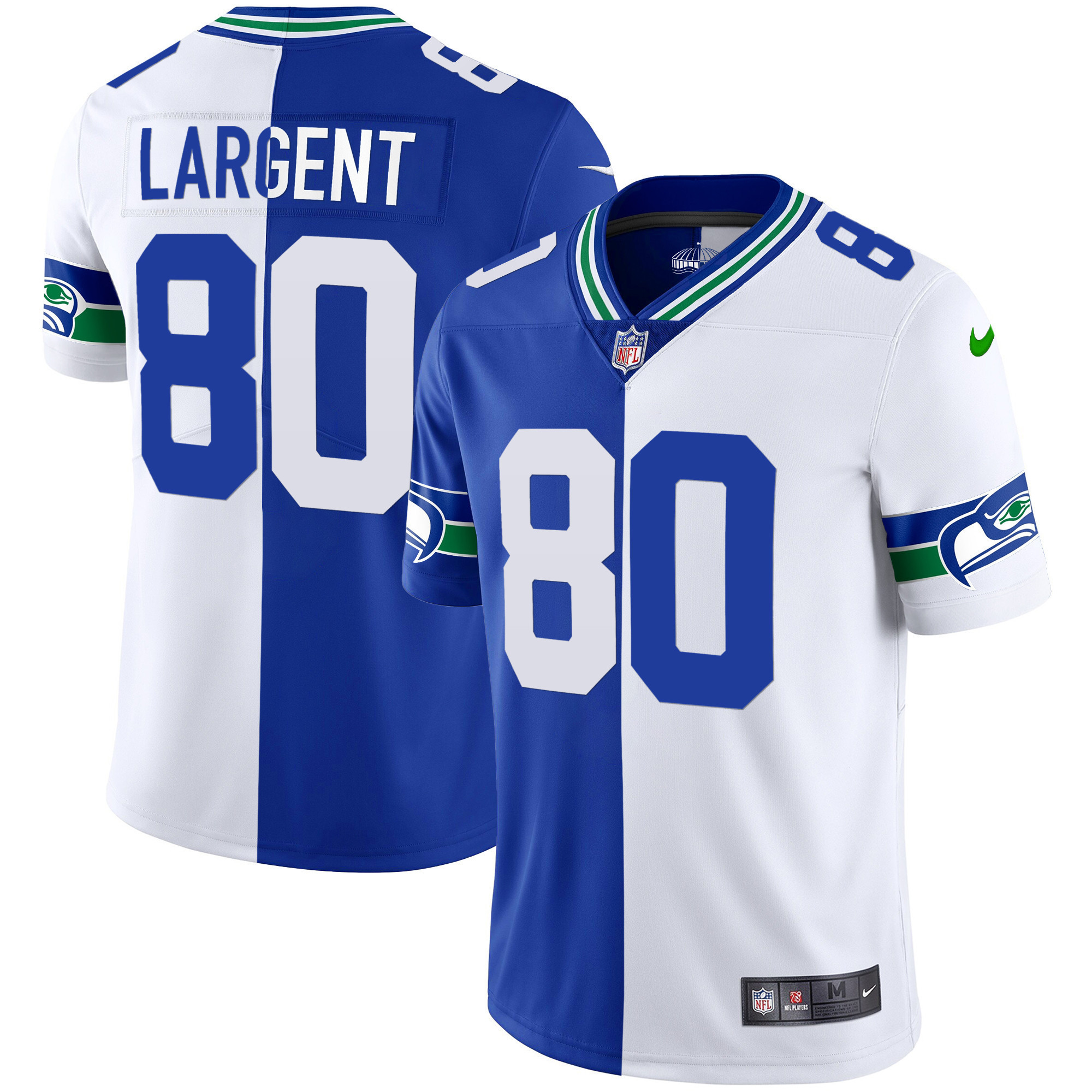 Steve Largent Men's Seattle Seahawks Throwback & Gold Split Jersey - All Stitched 