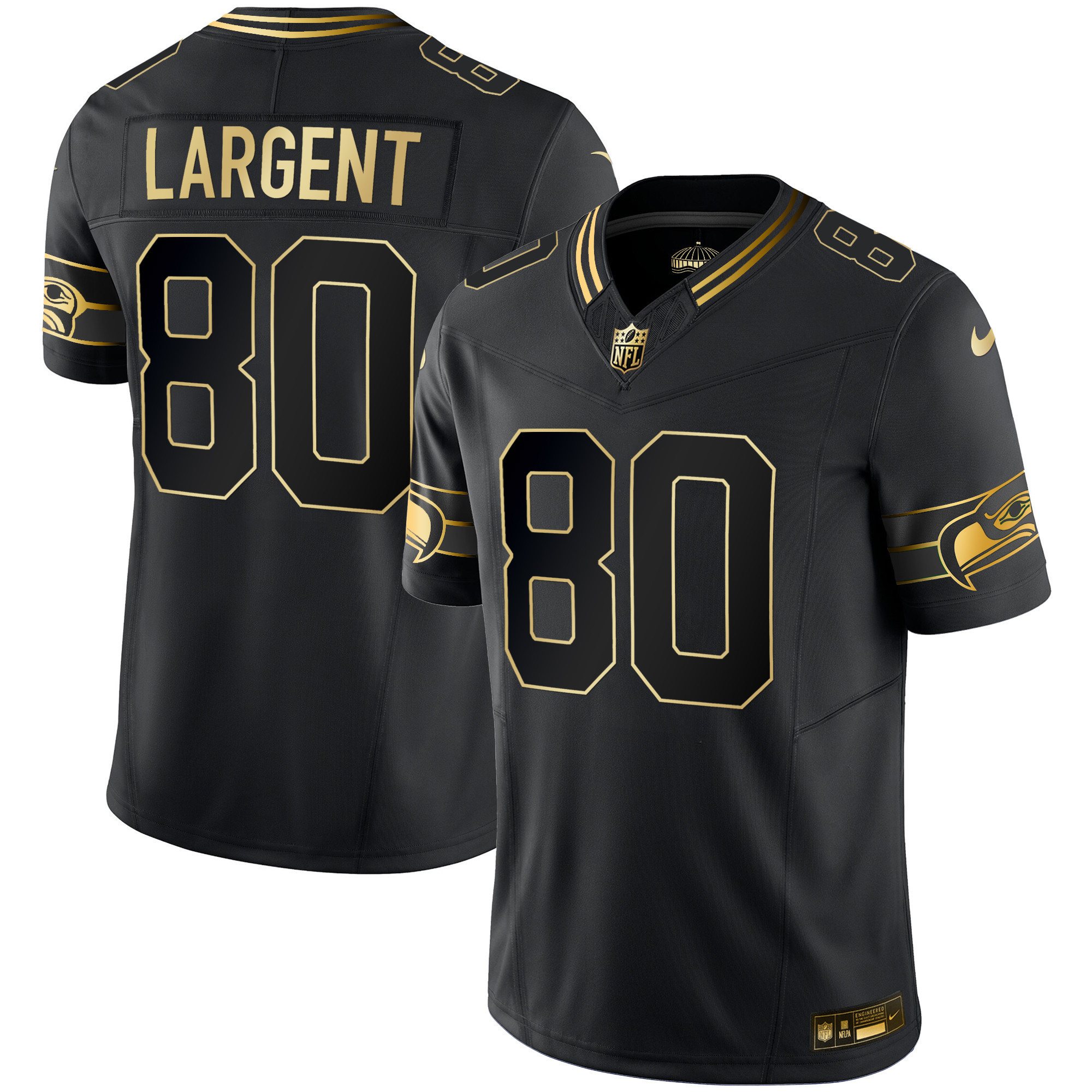 Steve Largent Men's Seattle Seahawks Throwback & Gold Vapor Limited Black Gold Jersey - All Stitched 