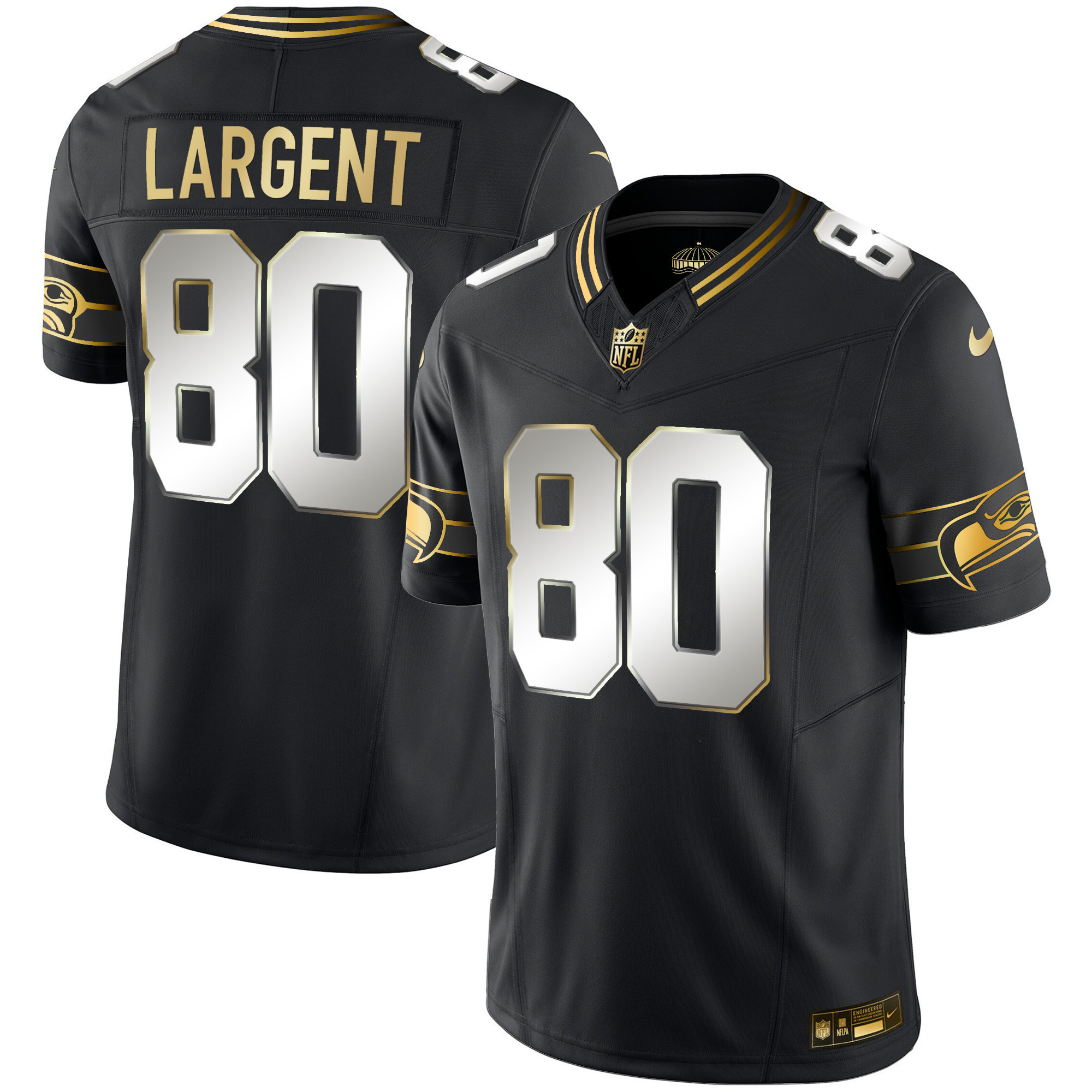 Steve Largent Men's Seattle Seahawks Throwback & Gold Vapor Limited Black Limited Jersey - All Stitched 