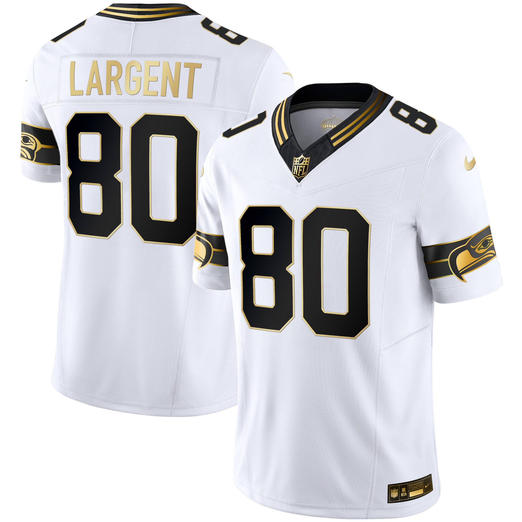Steve Largent Men's Seattle Seahawks Throwback & Gold Vapor Limited White Gold Jersey - All Stitched 