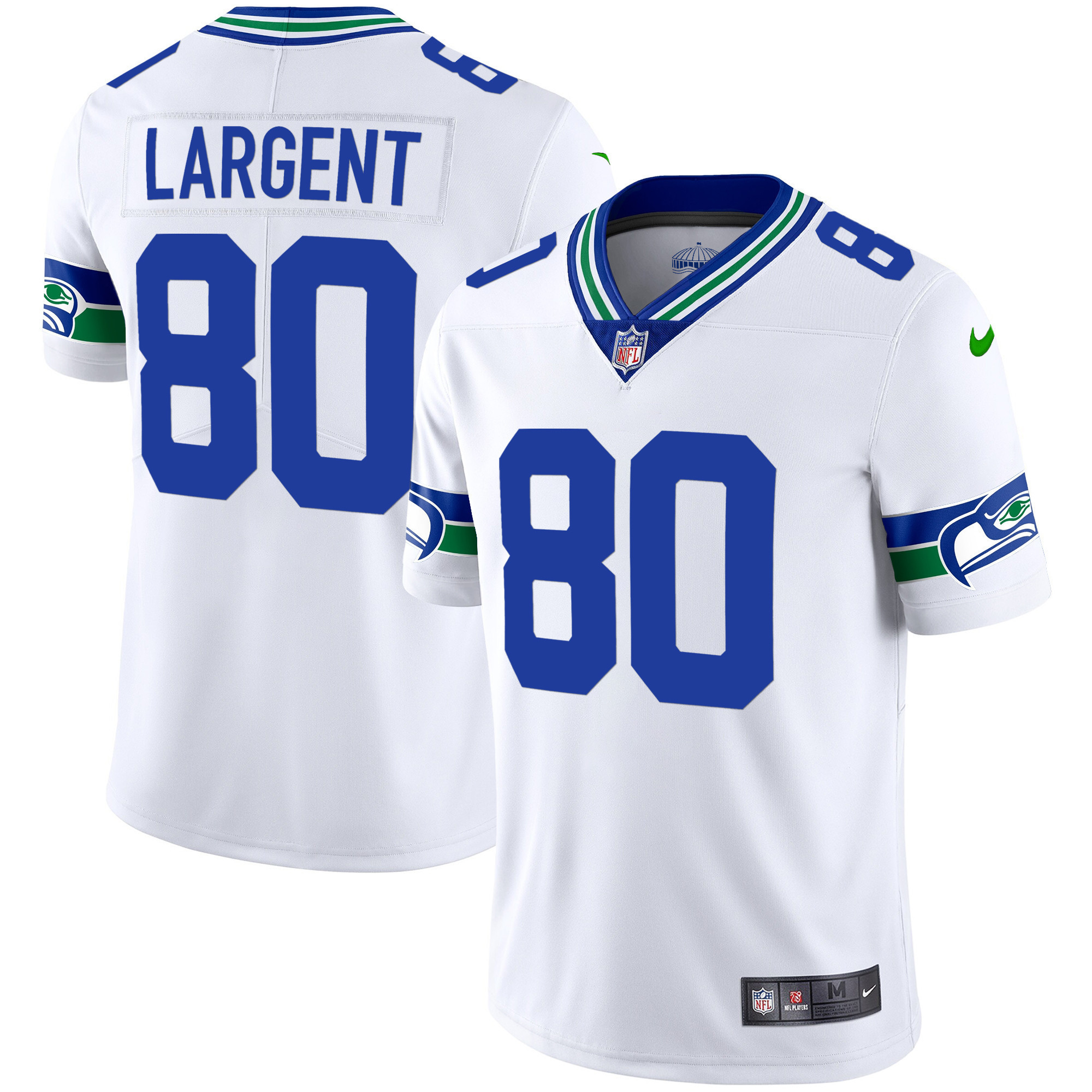 Steve Largent Men's Seattle Seahawks Throwback & Gold White Jersey - All Stitched 