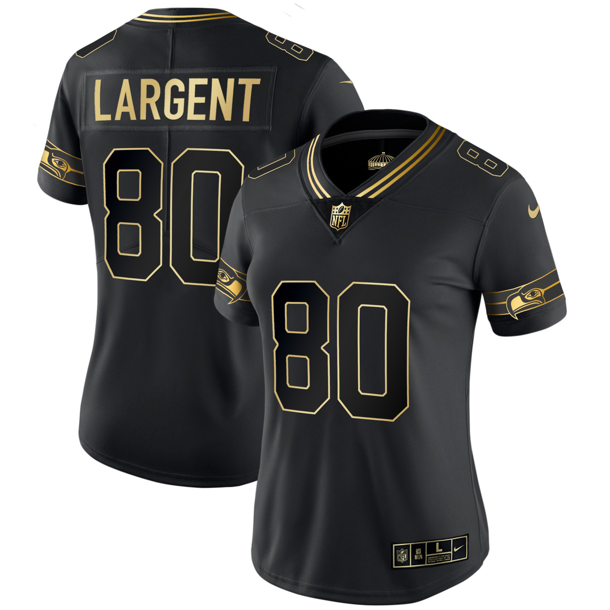 Steve Largent Women's Seattle Seahawks Throwback & Gold Black Gold Jersey - All Stitched 