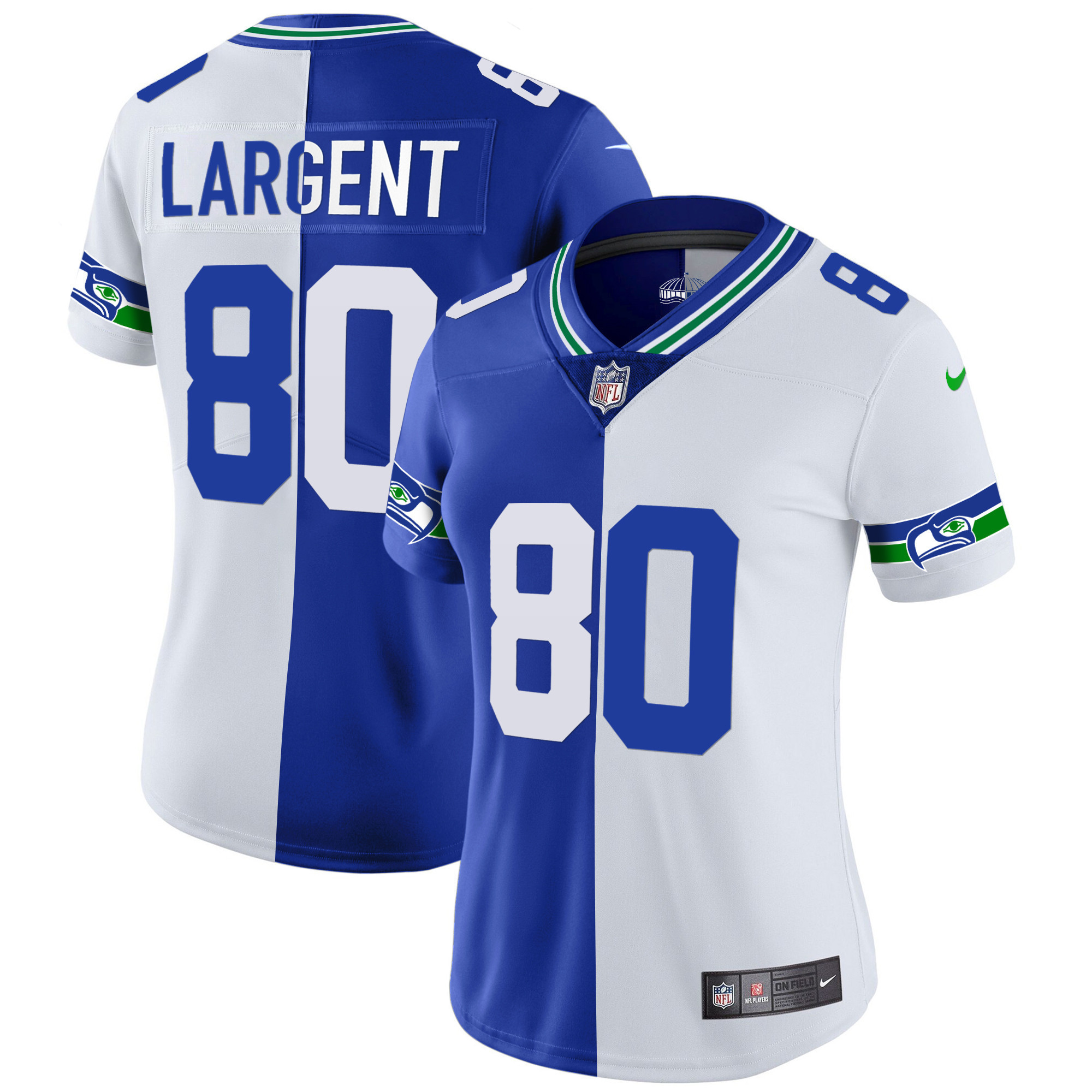 Steve Largent Women's Seattle Seahawks Throwback & Gold Split Jersey - All Stitched 