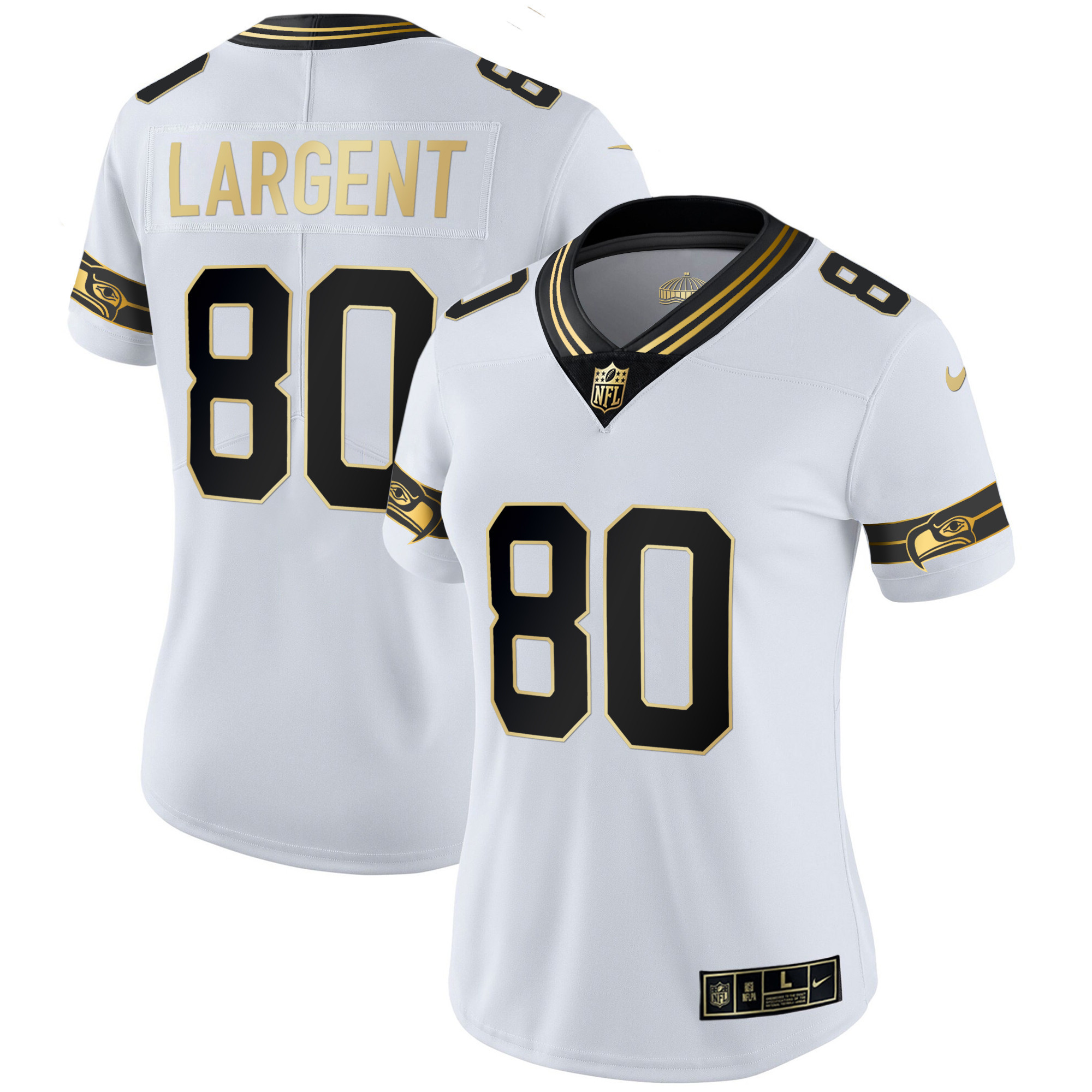 Steve Largent Women's Seattle Seahawks Throwback & Gold White Gold Jersey - All Stitched 