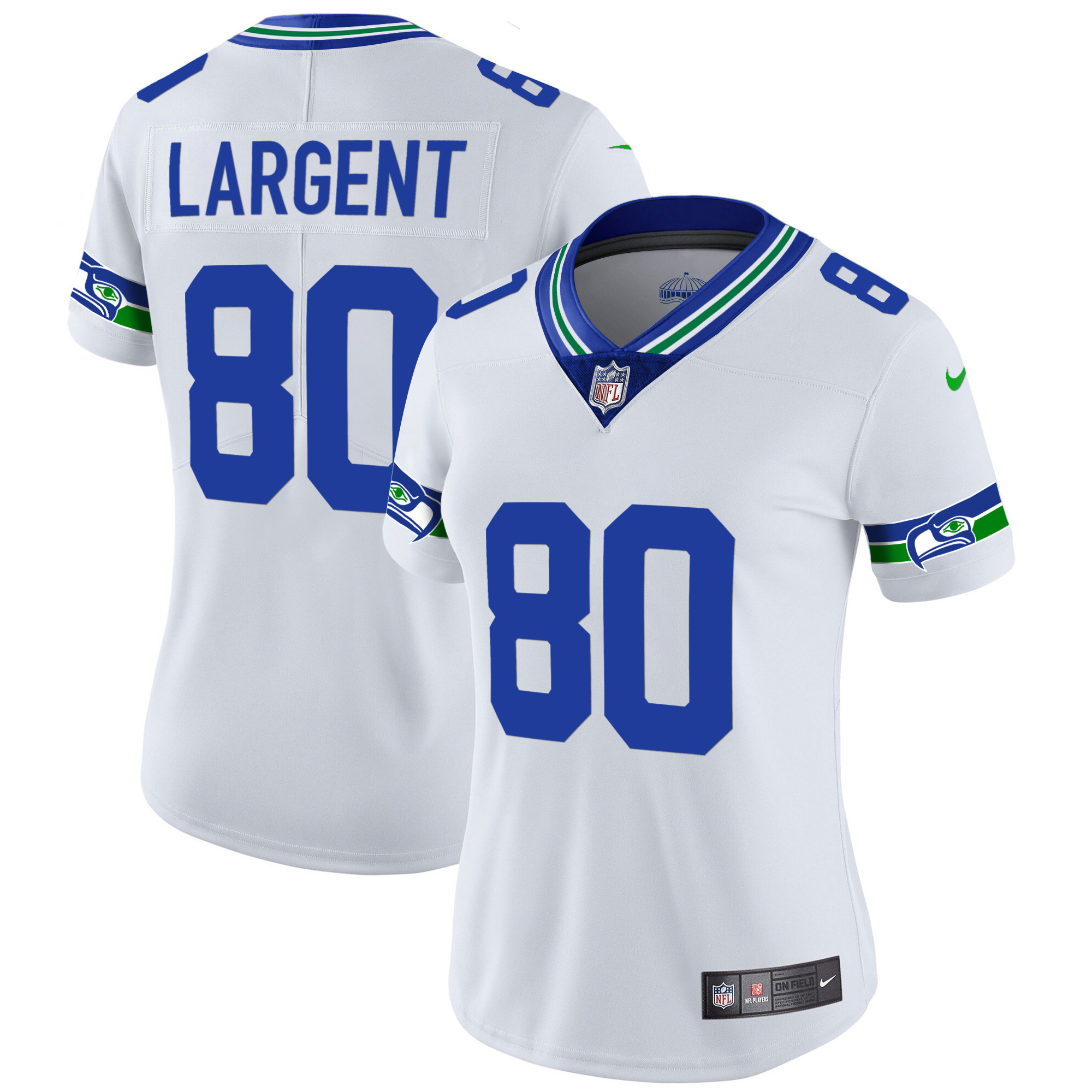 Steve Largent Women's Seattle Seahawks Throwback & Gold White Jersey - All Stitched 