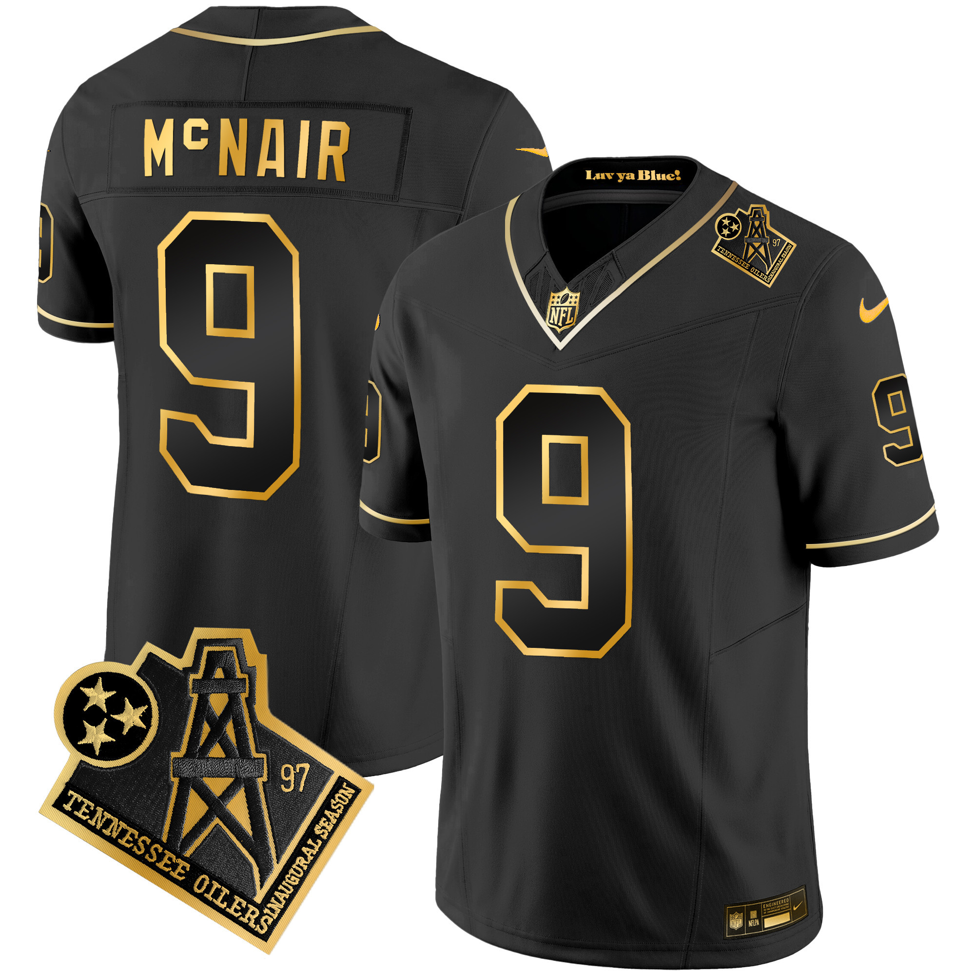 Steve Mcnair Men's Tennessee Titans 1997 Throwback Gold Vapor Black Gold Jersey - All Stitched 
