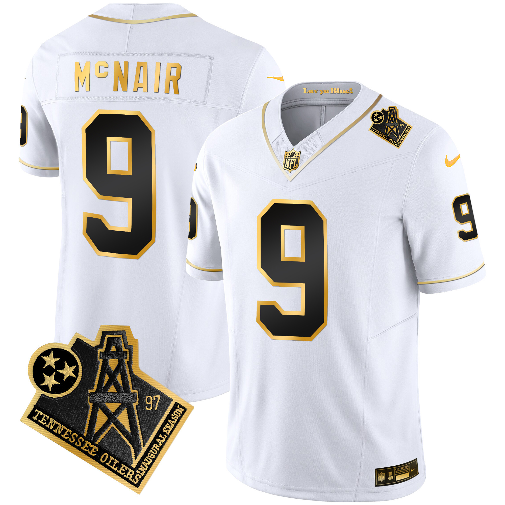 Steve Mcnair Men's Tennessee Titans 1997 Throwback Gold Vapor White Gold Jersey - All Stitched 
