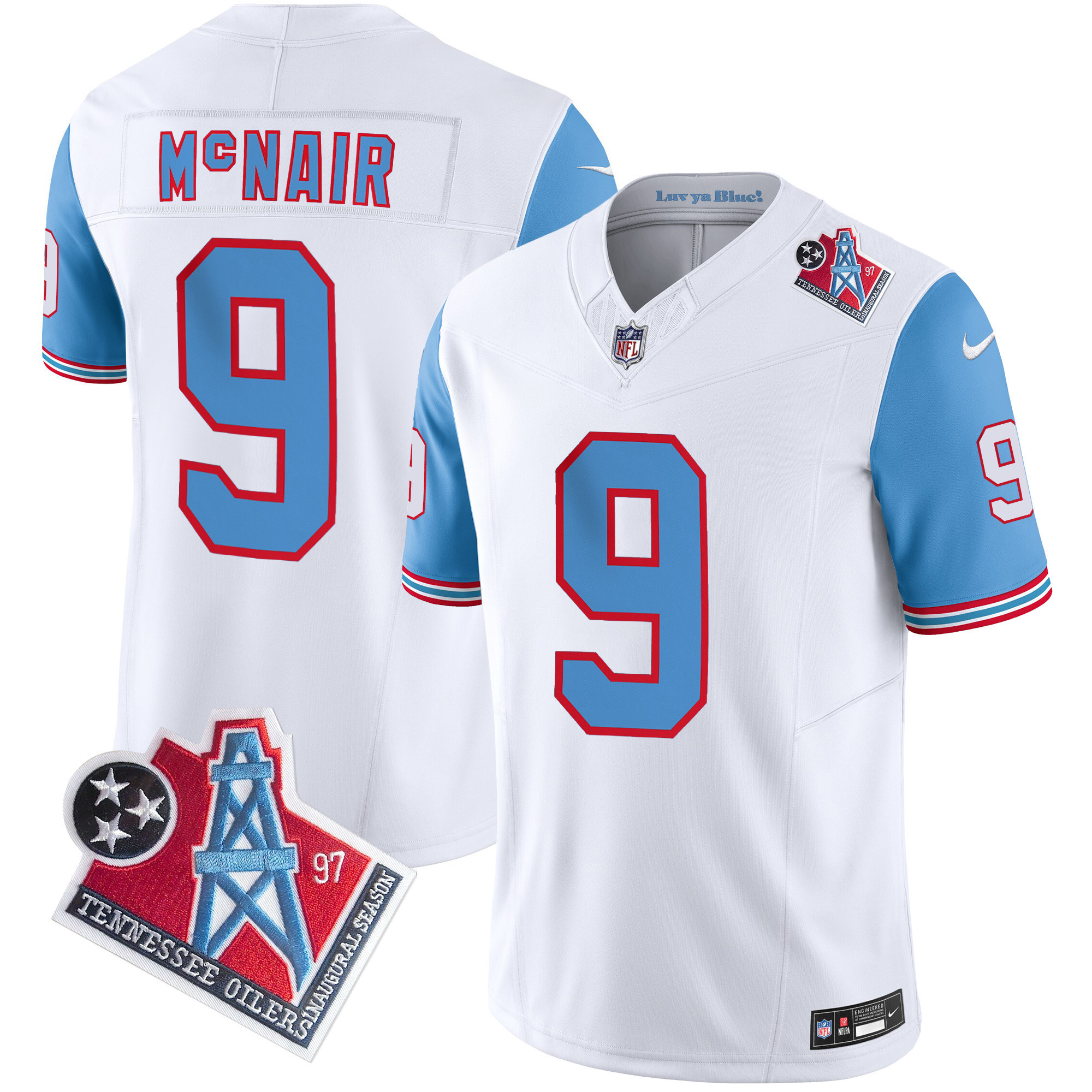 Steve Mcnair Men's Tennessee Titans 1997 Throwback Limited Vapor Blue Sleeves Jersey - All Stitched 