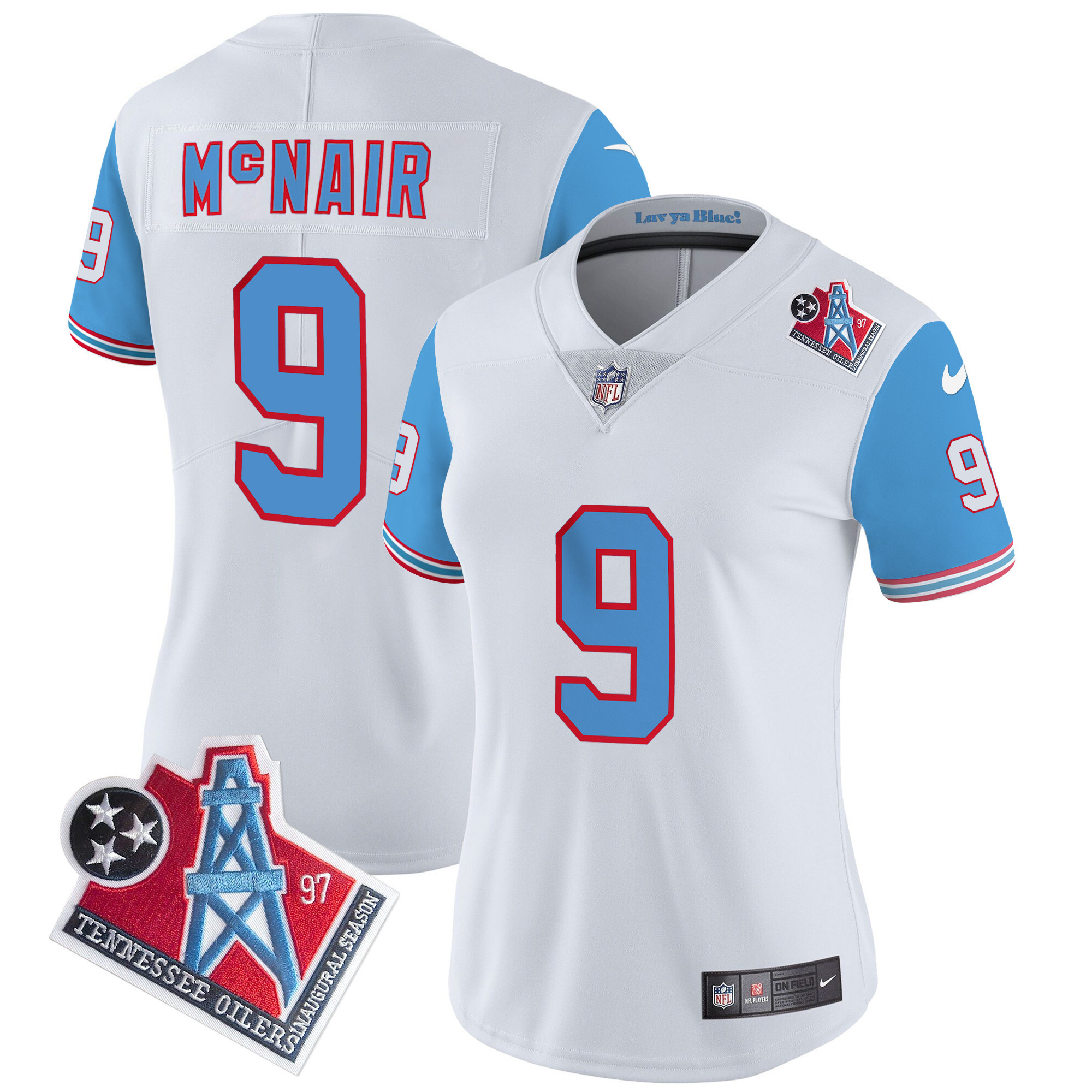 Steve Mcnair Women's Tennessee Titans 1997 Throwback Limited Vapor Blue Sleeves Jersey - All Stitched 