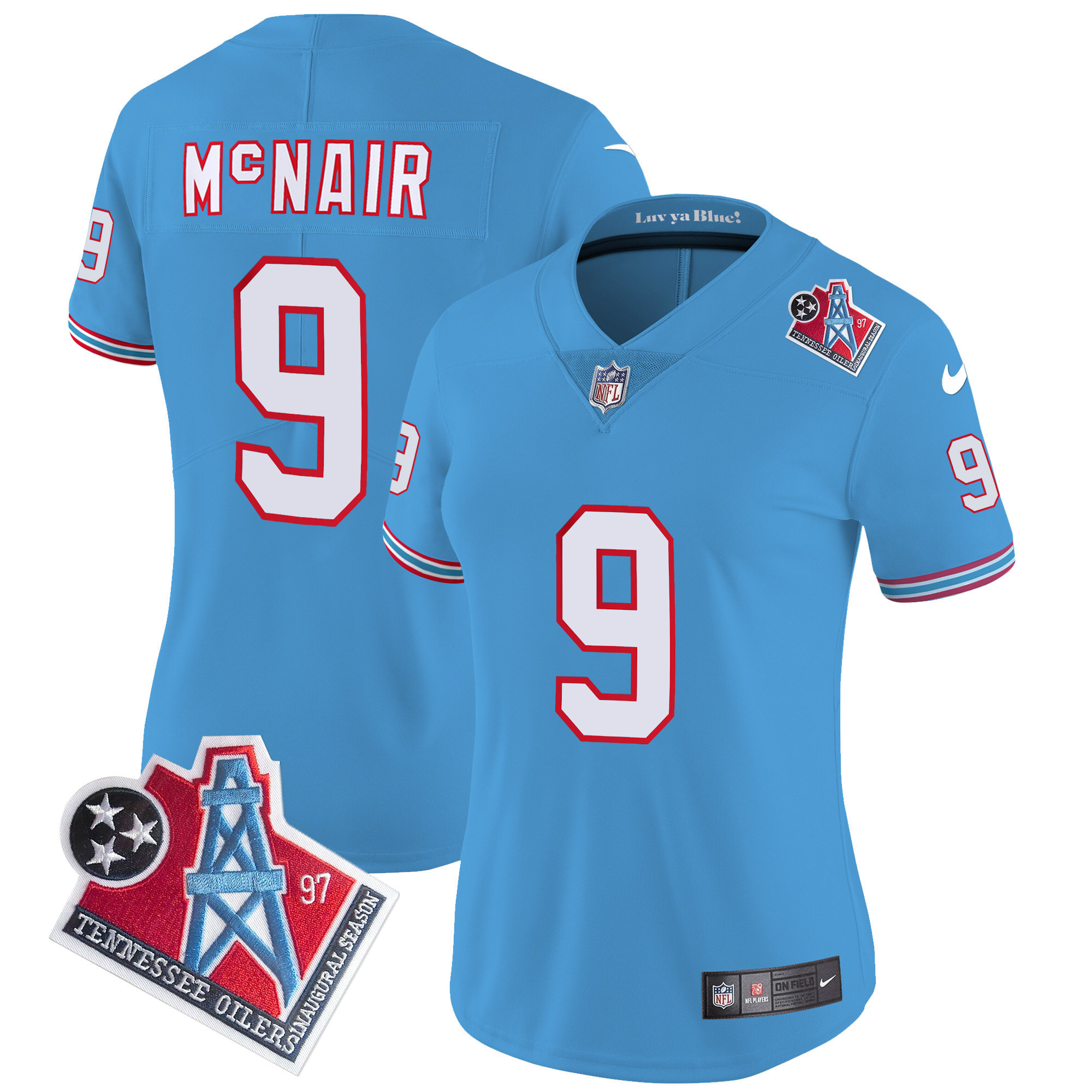Steve Mcnair Women's Tennessee Titans 1997 Throwback Limited Vapor Light Blue Jersey - All Stitched 