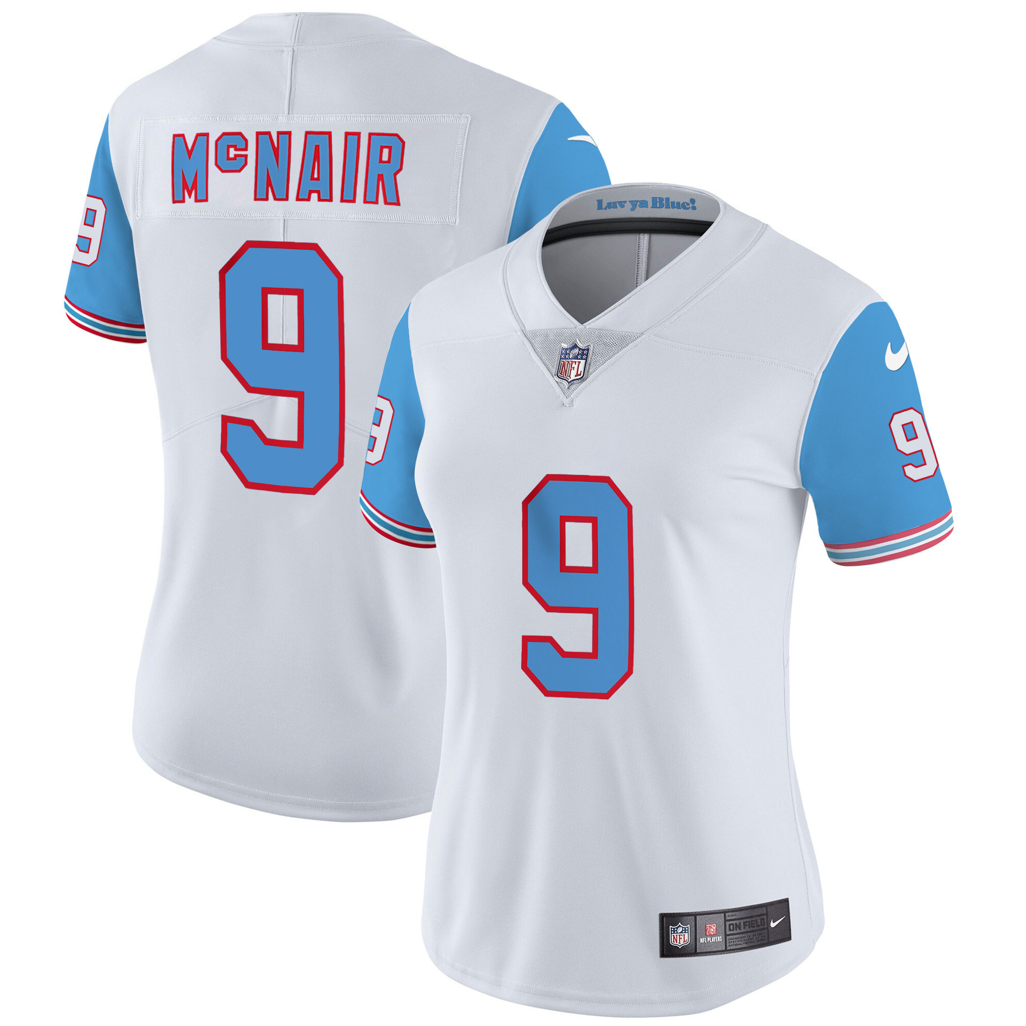 Steve Mcnair Women's Tennessee Titans Throwback Limited Vapor Blue Sleeves Jersey - All Stitched 