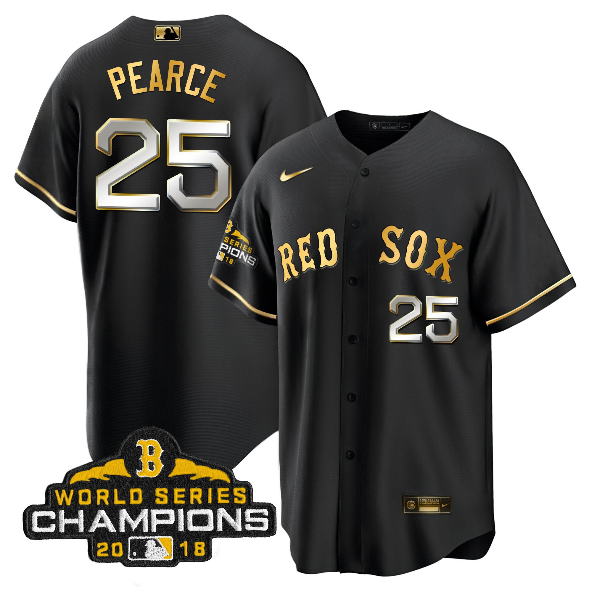 Steve Pearce Men Boston Red Sox World Series Champion 2018 Gold Cool Black Jersey - All Stitched