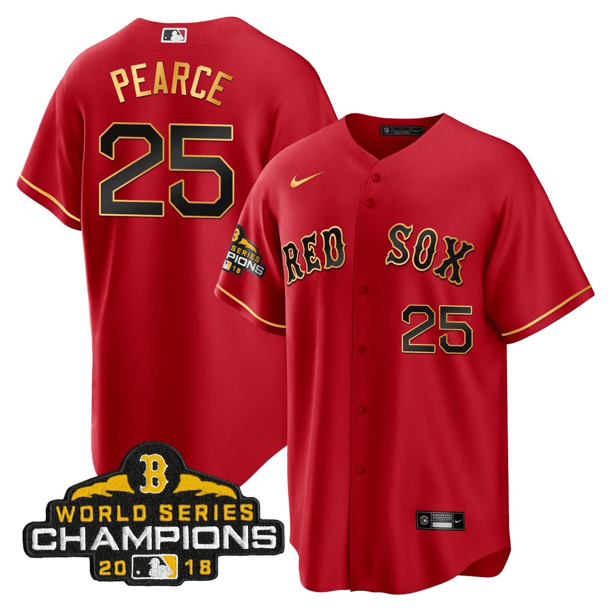 Steve Pearce Men Boston Red Sox World Series Champion 2018 Gold Cool Red Jersey - All Stitched