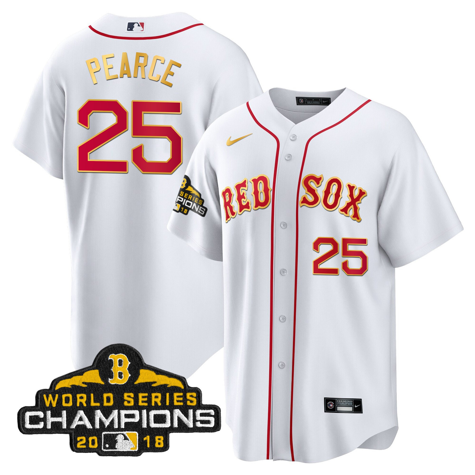 Steve Pearce Men Boston Red Sox World Series Champion 2018 Gold Cool White Jersey - All Stitched