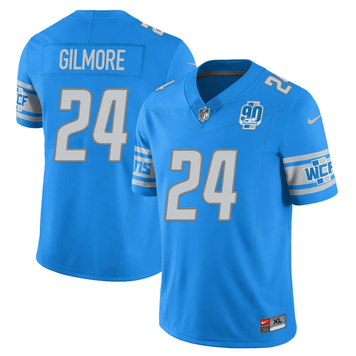 Steven Gilmore Men’s Detroit Lions 90th Year Patch Vapor Blue Jersey - All Stitched 