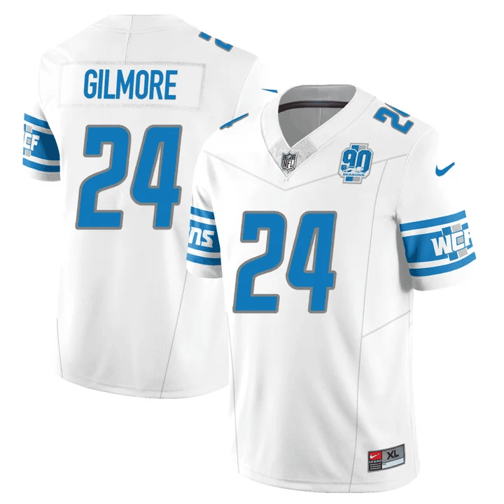 Steven Gilmore Men’s Detroit Lions 90th Year Patch Vapor White Jersey - All Stitched 