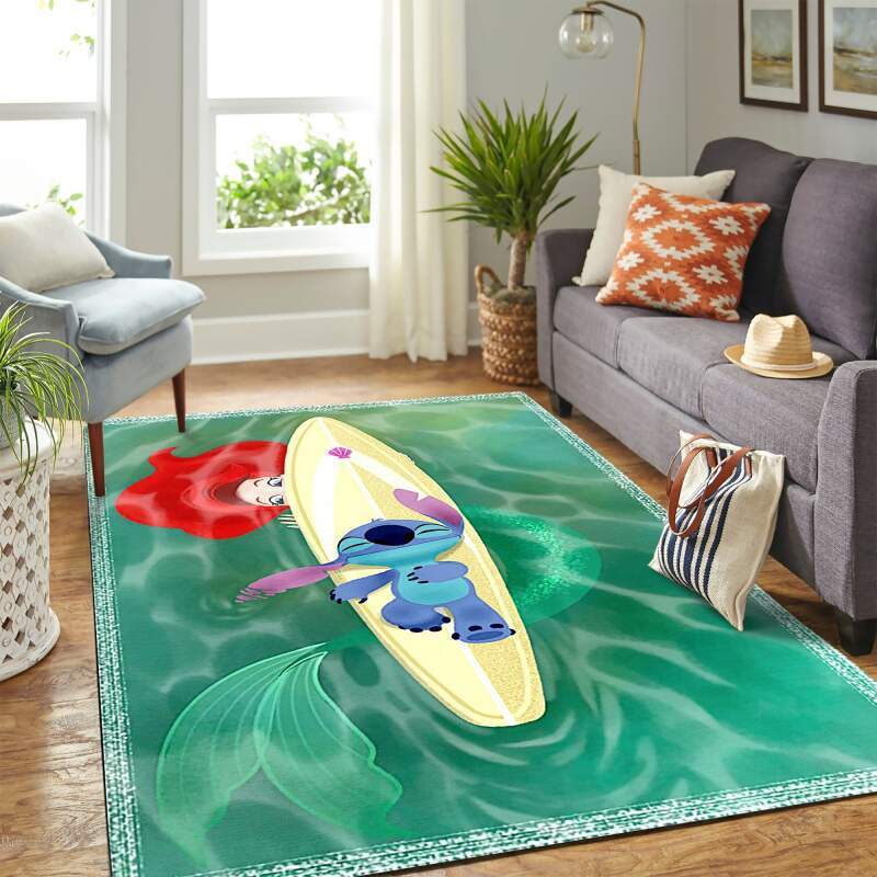 Stitch And Mermaid Cute Carpet Floor Area Rectangle Rug