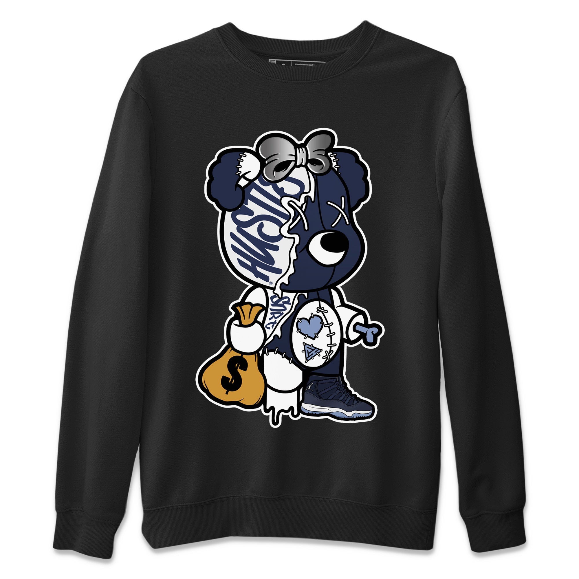 Stitched Hustle Bear Unisex Sweater – Air Jordan 11 Midnight Navy, Sneakers Matching Sweater