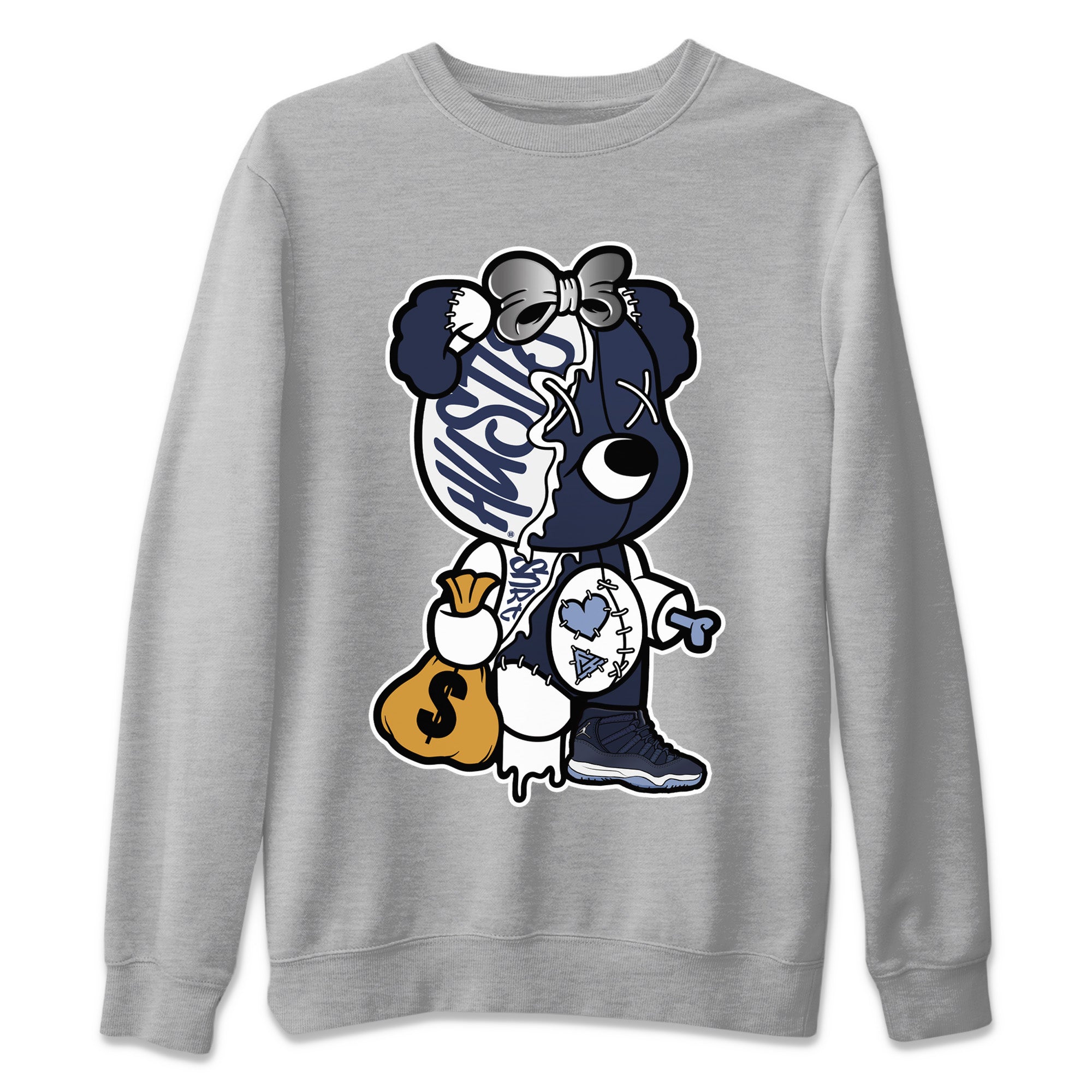 Stitched Hustle Bear Unisex Sweater – Air Jordan 11 Midnight Navy, Sneakers Matching Sweater