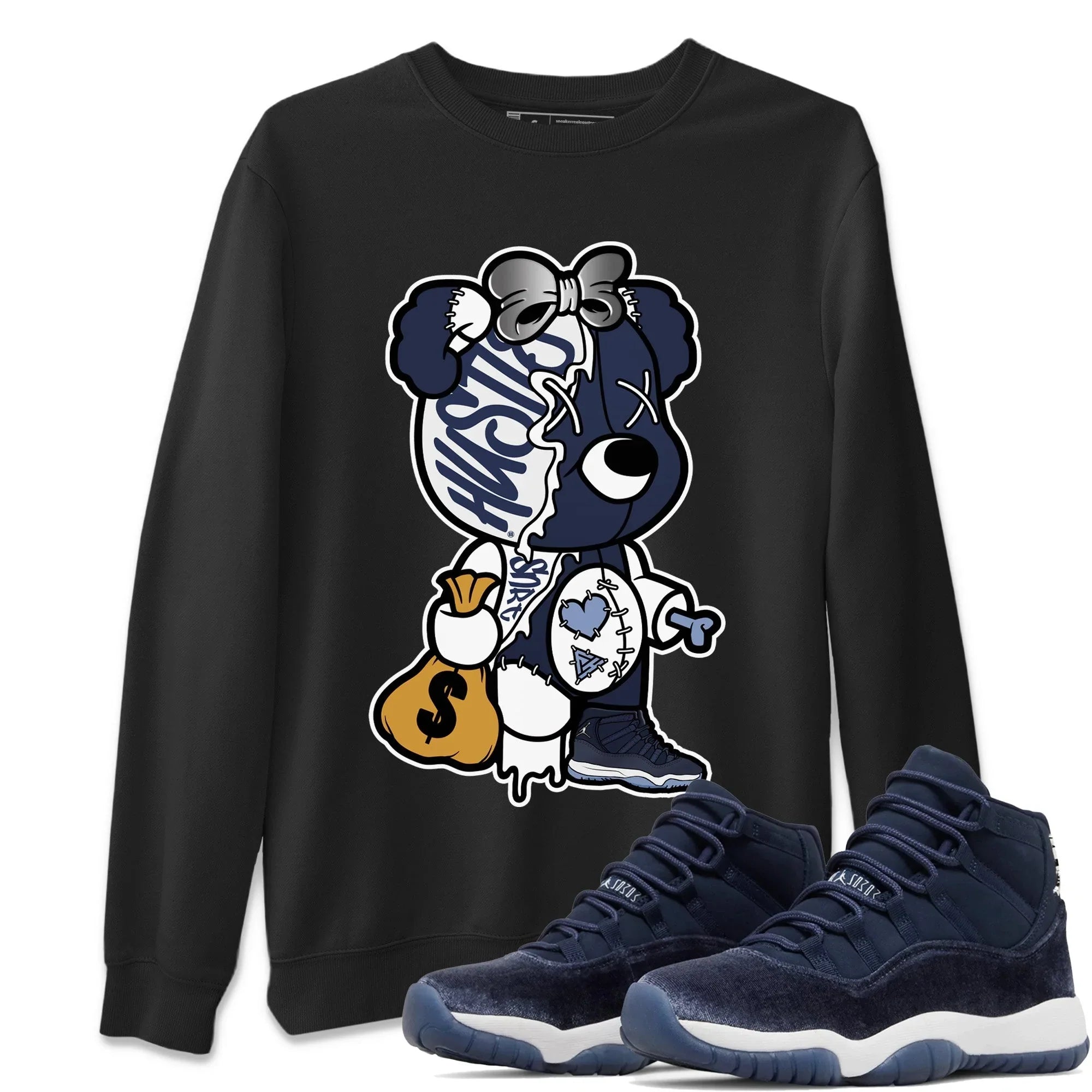 Stitched Hustle Bear Unisex Sweater – Air Jordan 11 Midnight Navy, Sneakers Matching Sweater