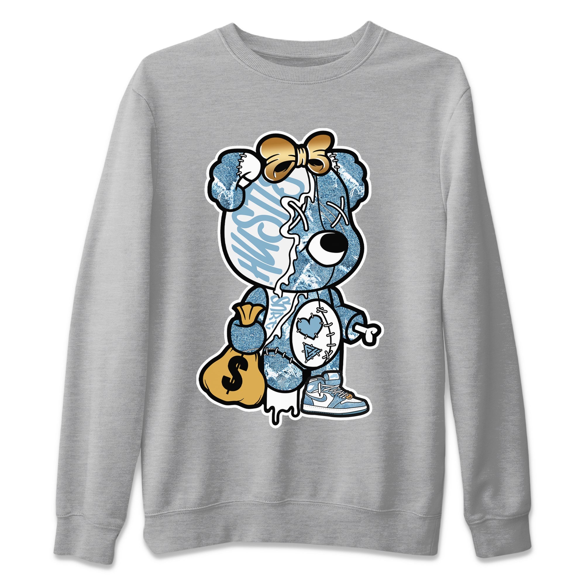 Stitched Hustle Bear Unisex Sweater – Air Jordan 1 Denim, Sneakers Matching Sweater