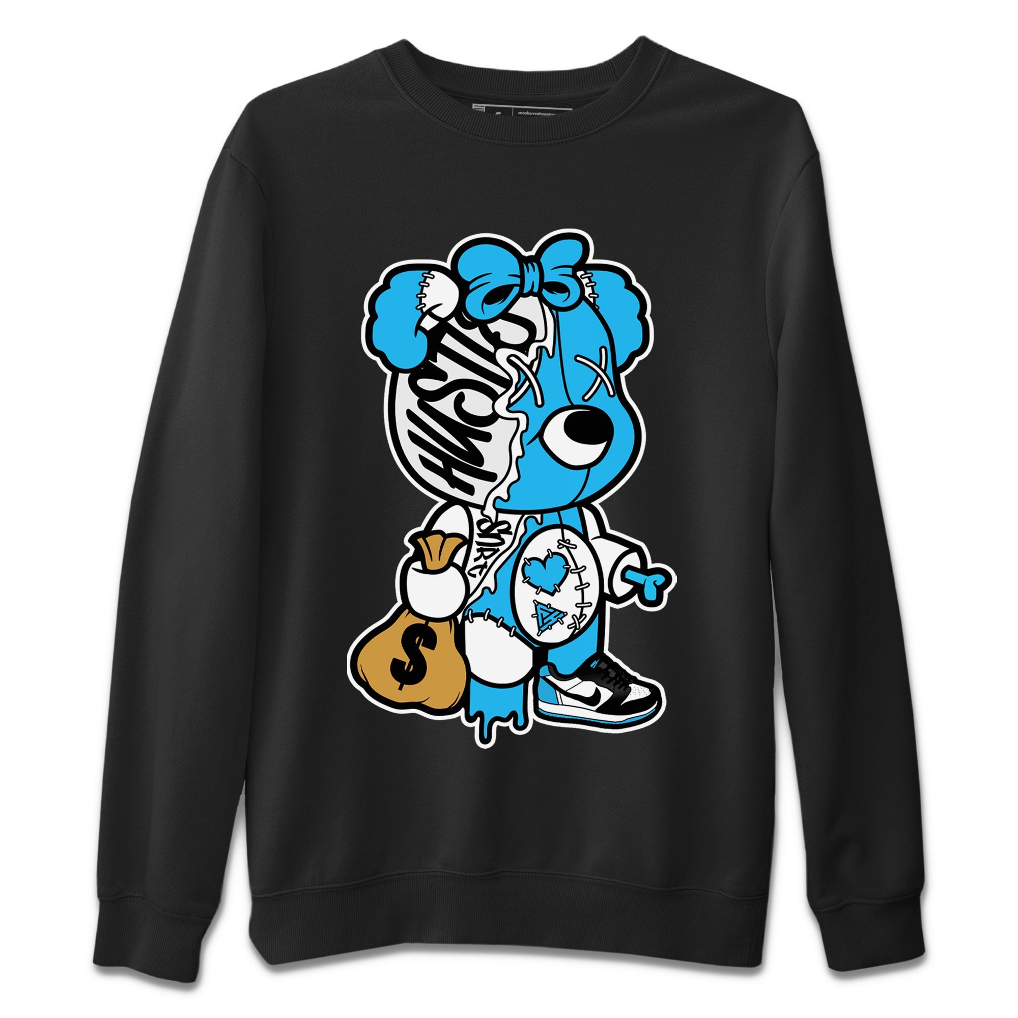 Stitched Hustle Bear Unisex Sweater – Air Jordan 1 Powder Blue, Sneakers Matching Sweater