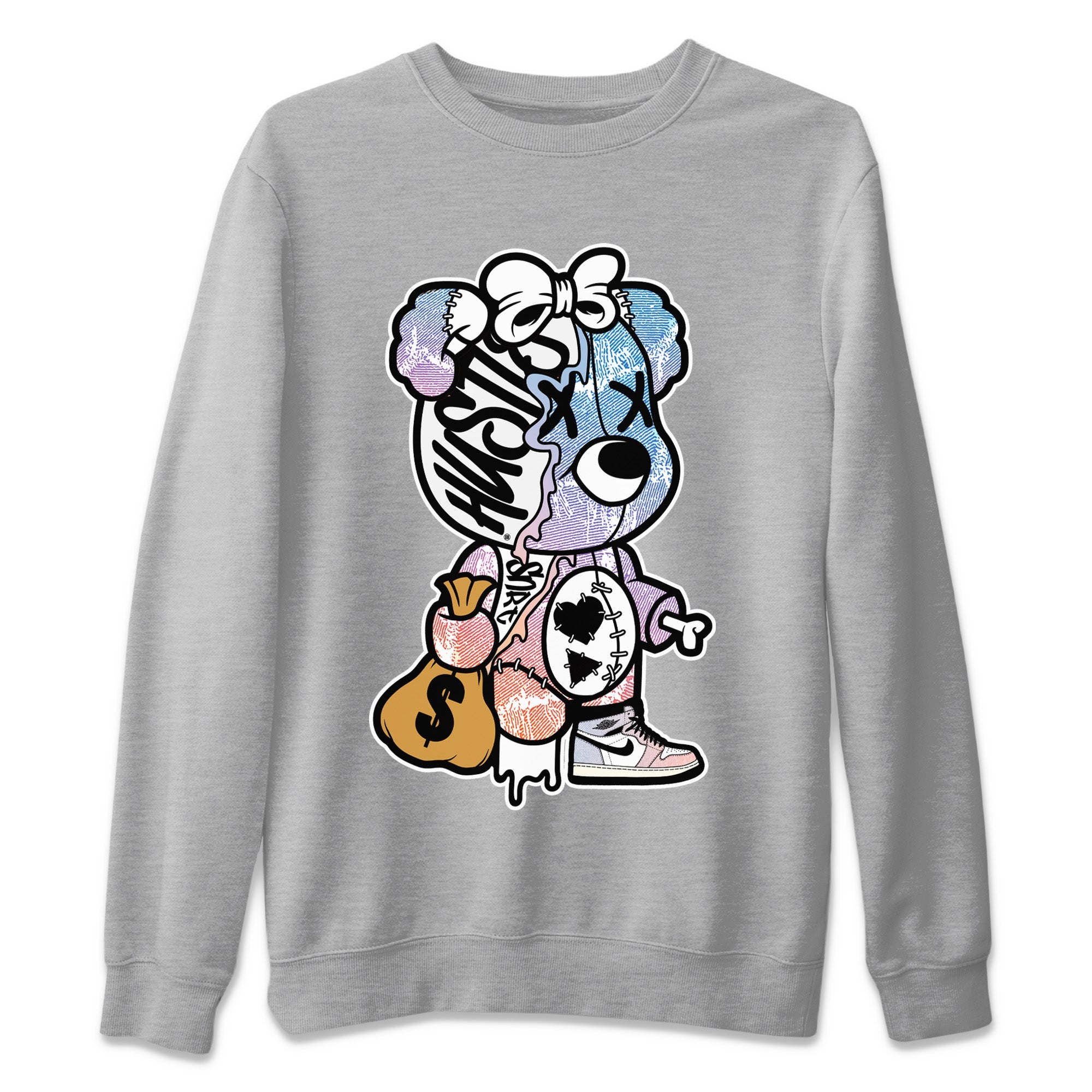 Stitched Hustle Bear Unisex Sweater – Air Jordan 1 Skyline, Sneakers Matching Sweater