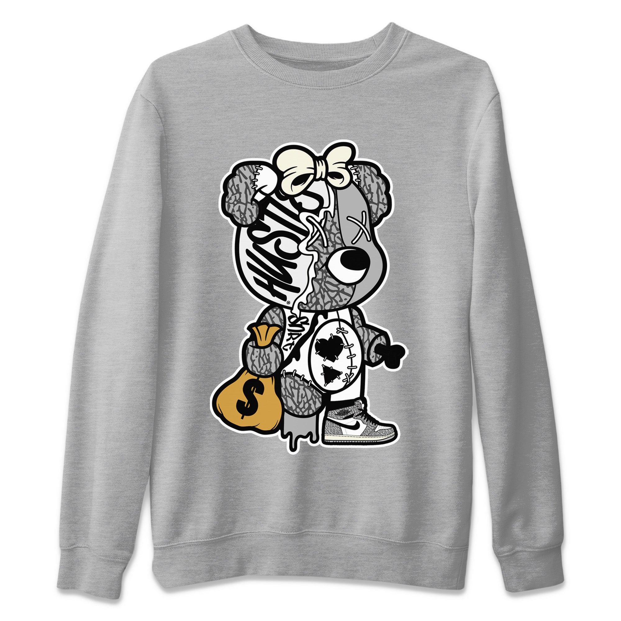 Stitched Hustle Bear Unisex Sweater – Air Jordan 1 White Cement, Sneakers Matching Sweater