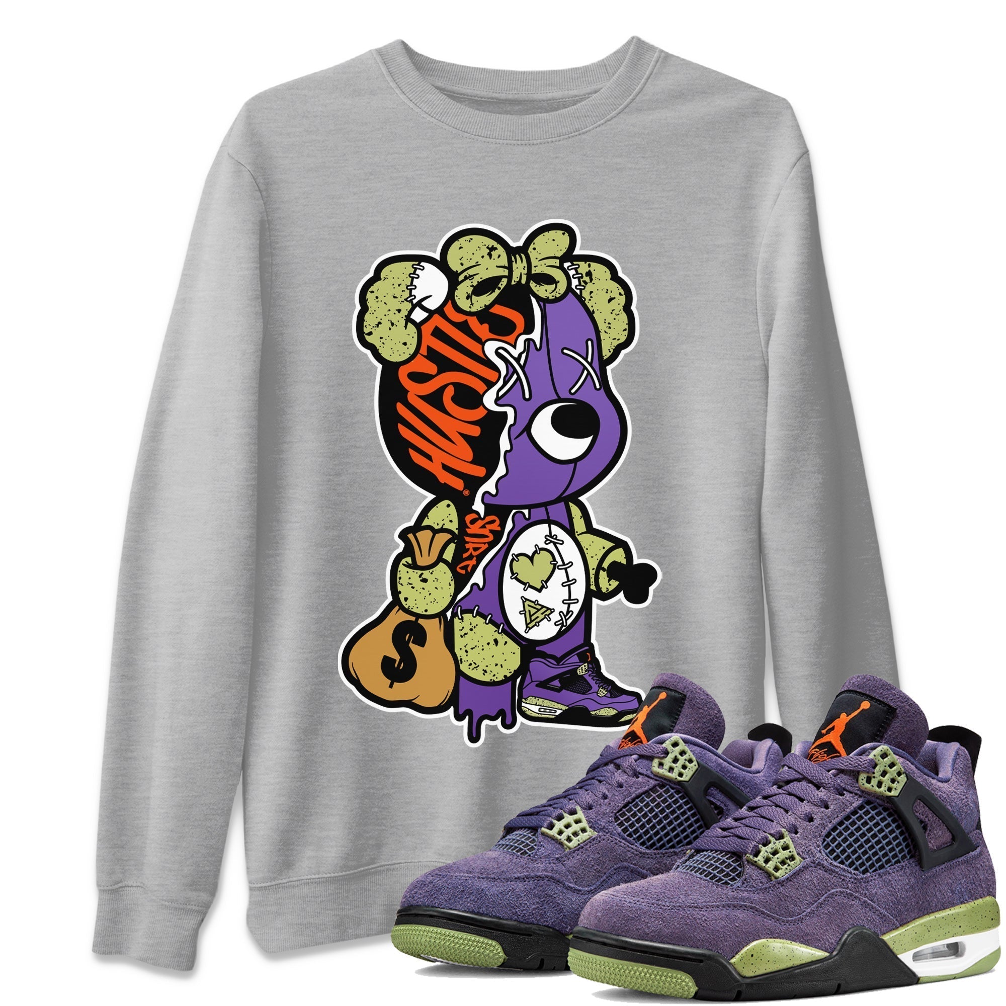 Stitched Hustle Bear Unisex Sweater – Air Jordan 4 Canyon Purple, Sneakers Matching Sweater