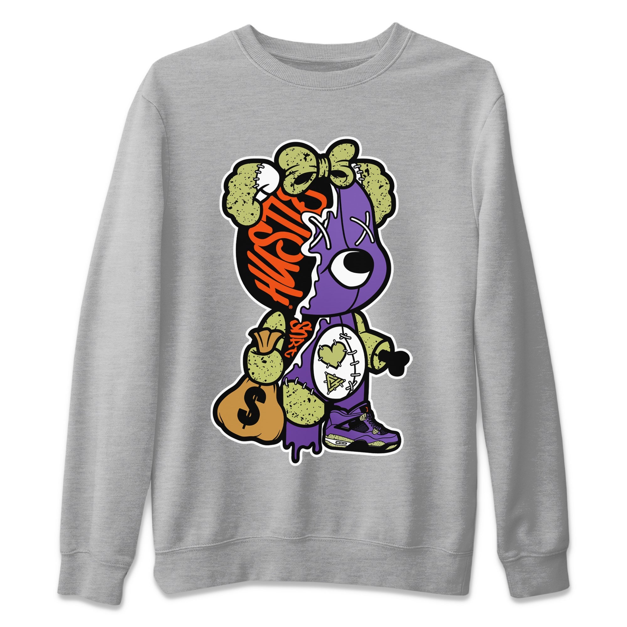 Stitched Hustle Bear Unisex Sweater – Air Jordan 4 Canyon Purple, Sneakers Matching Sweater