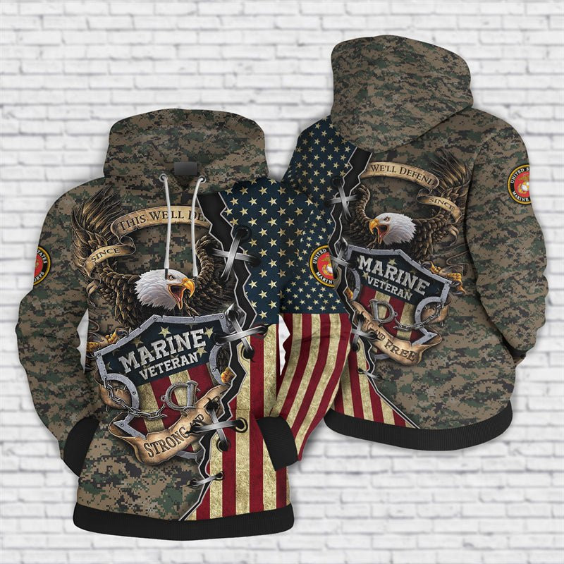 Strong And Free Marine Veteran Hoodie