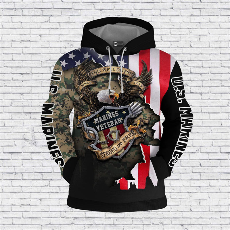 Strong And Free Us Marine Hoodie