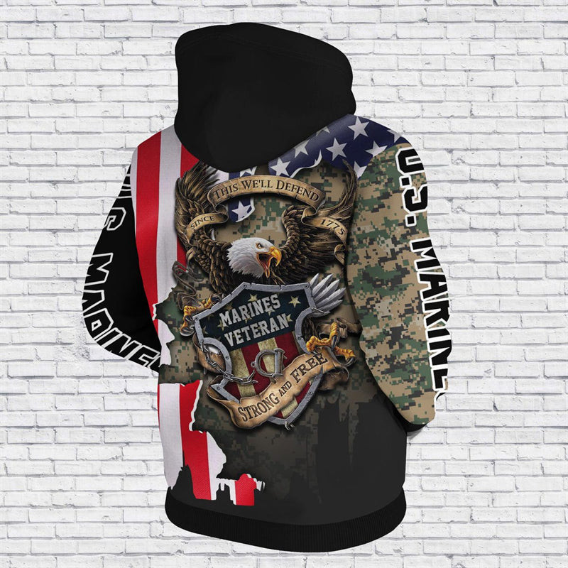 Strong And Free Us Marine Hoodie