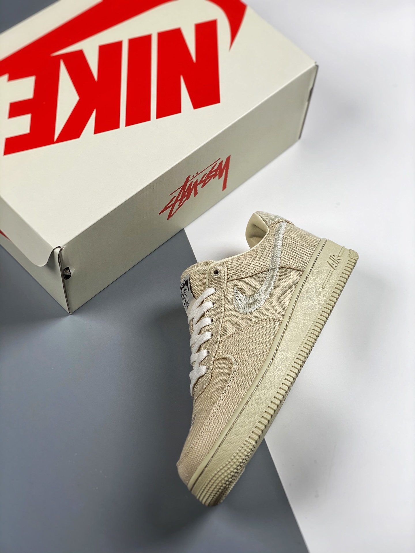 Stussy x Nike Air Force 1 Low Fossil Stone For Sale