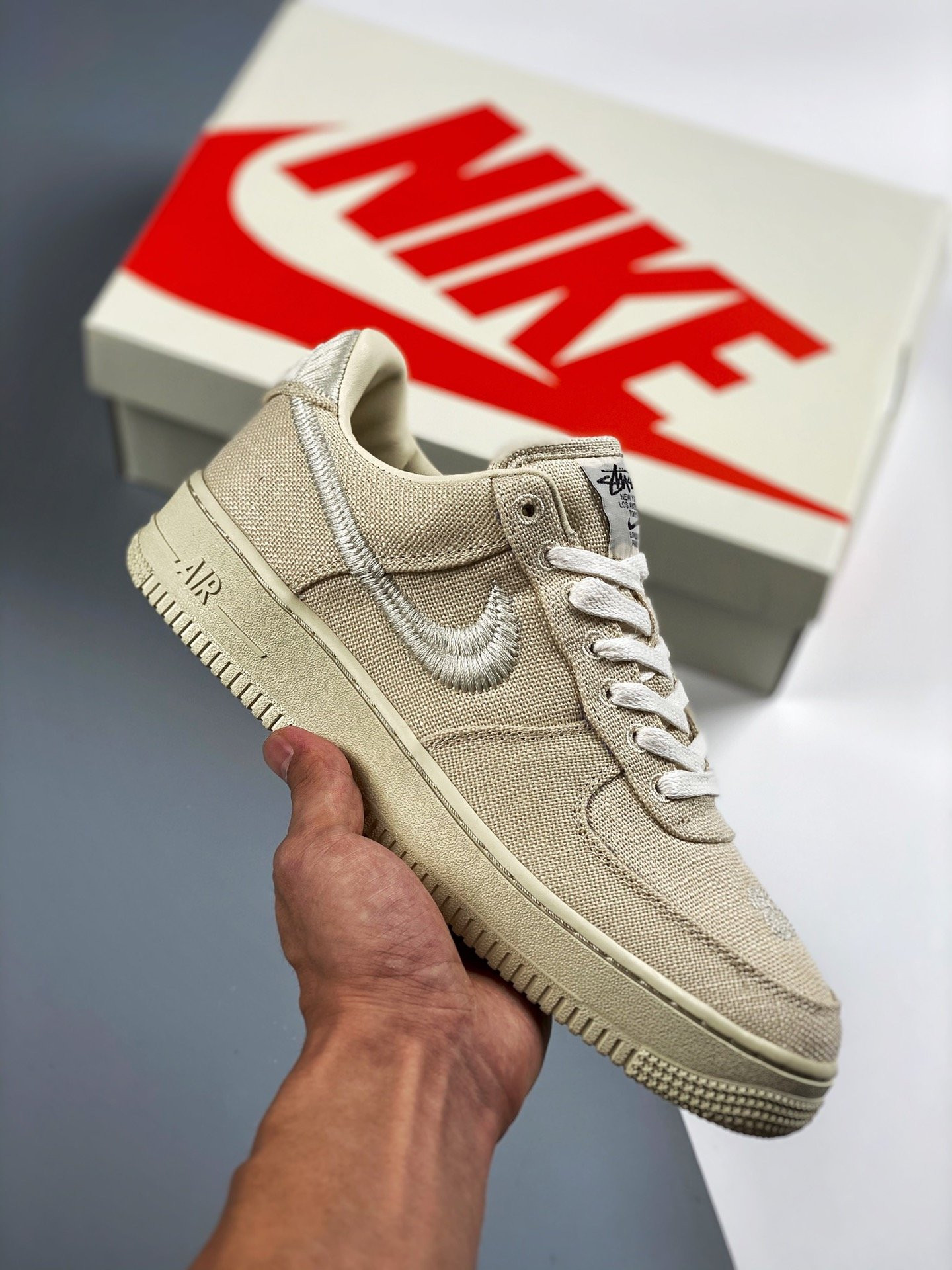 Stussy x Nike Air Force 1 Low Fossil Stone For Sale