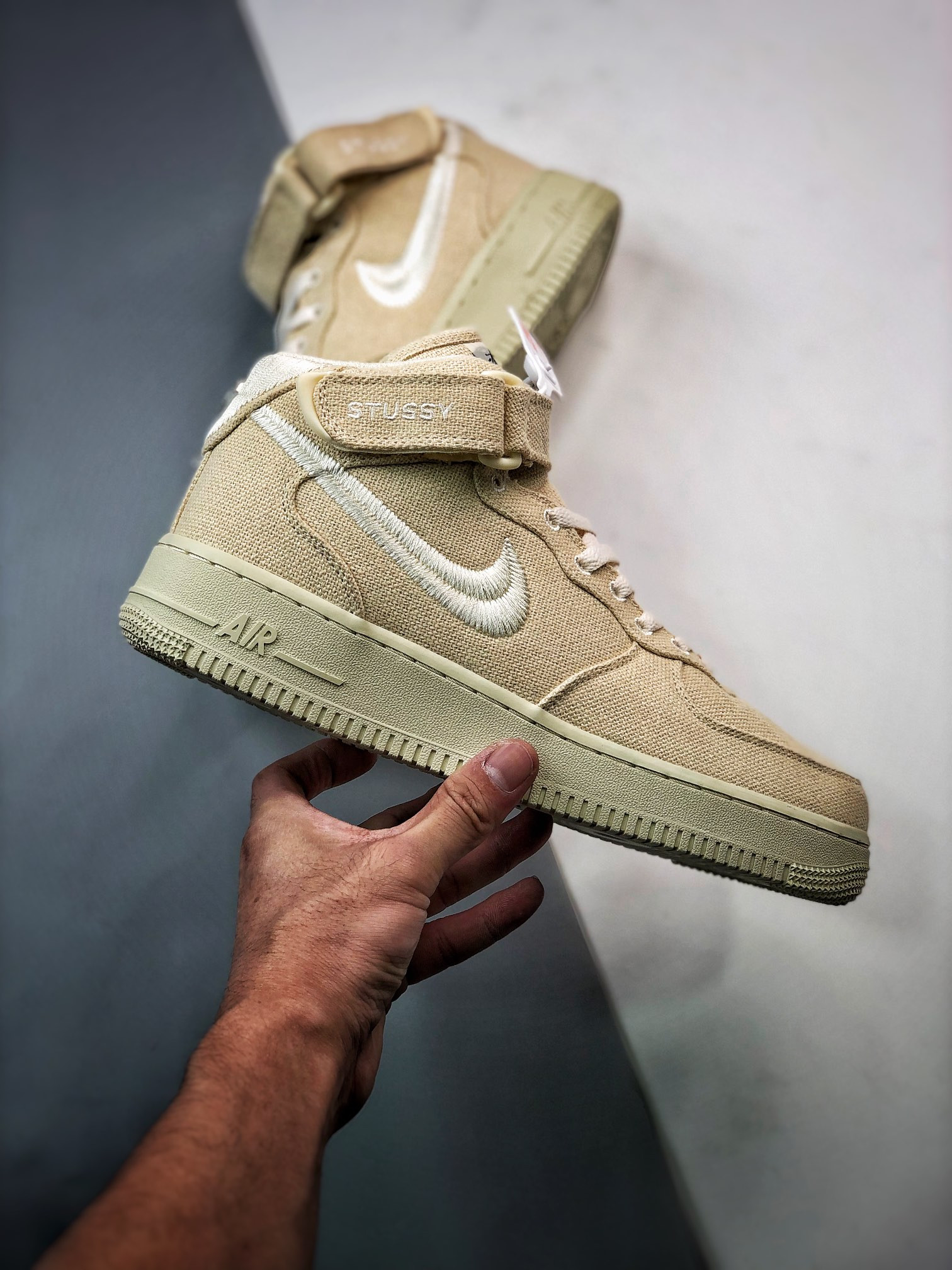 Stussy x Nike Air Force 1 Mid “Fossil Stone” For Sale