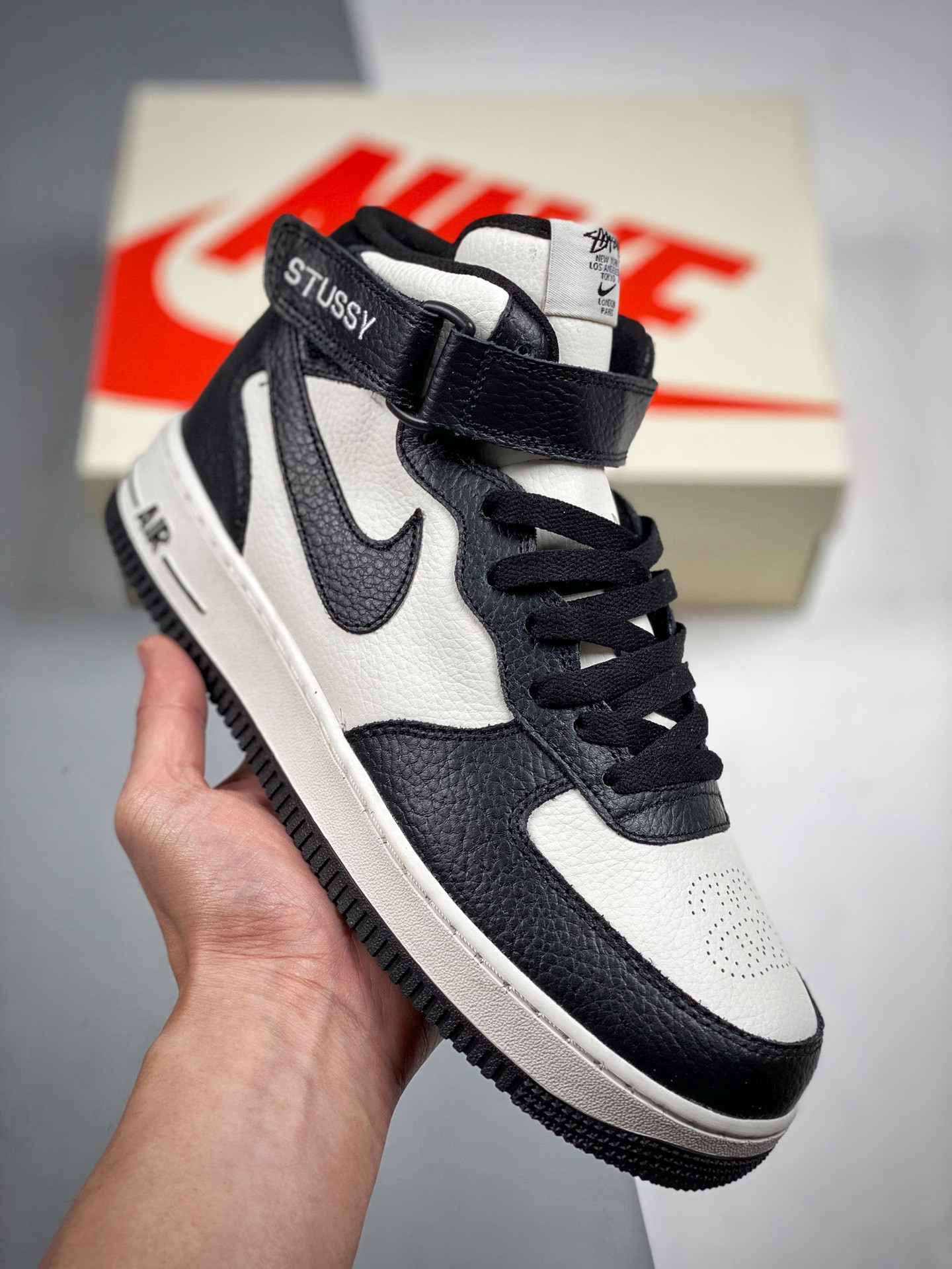 Stussy x Nike Air Force 1 Mid White/Black For Sale