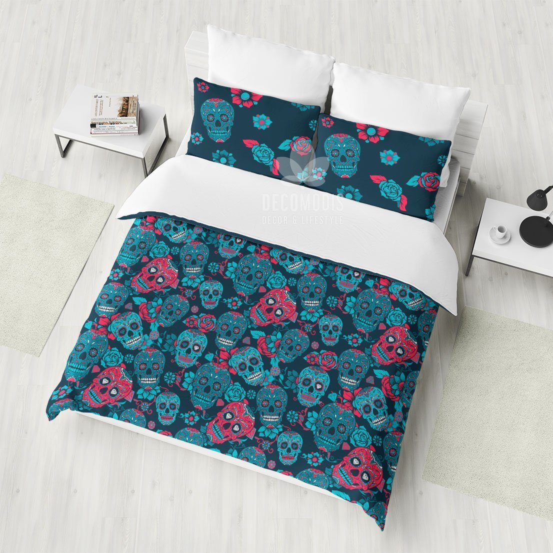 Sugar Skull , Dia De Los Muertos , Flowers & Skulls Pattern Duvet Cover Bedding Set