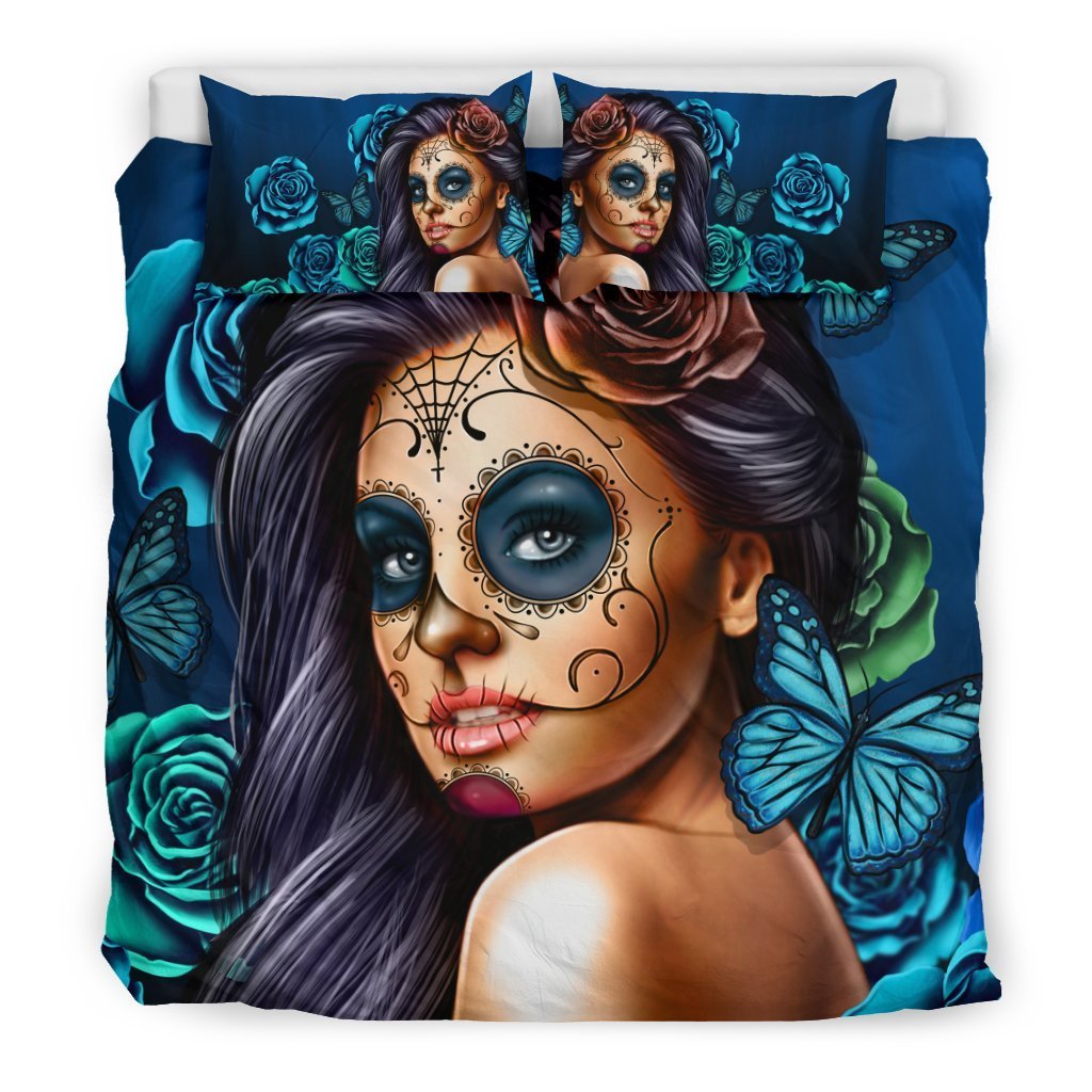 Sugar Skull Blue Duvet Cover Bedding Set