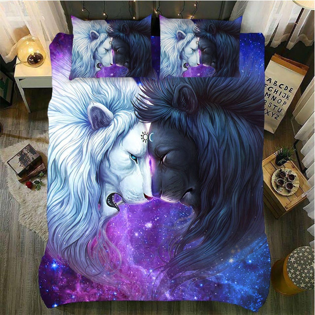 Sun And Moon Lions 3D Customized Duvet Cover Bedding Set