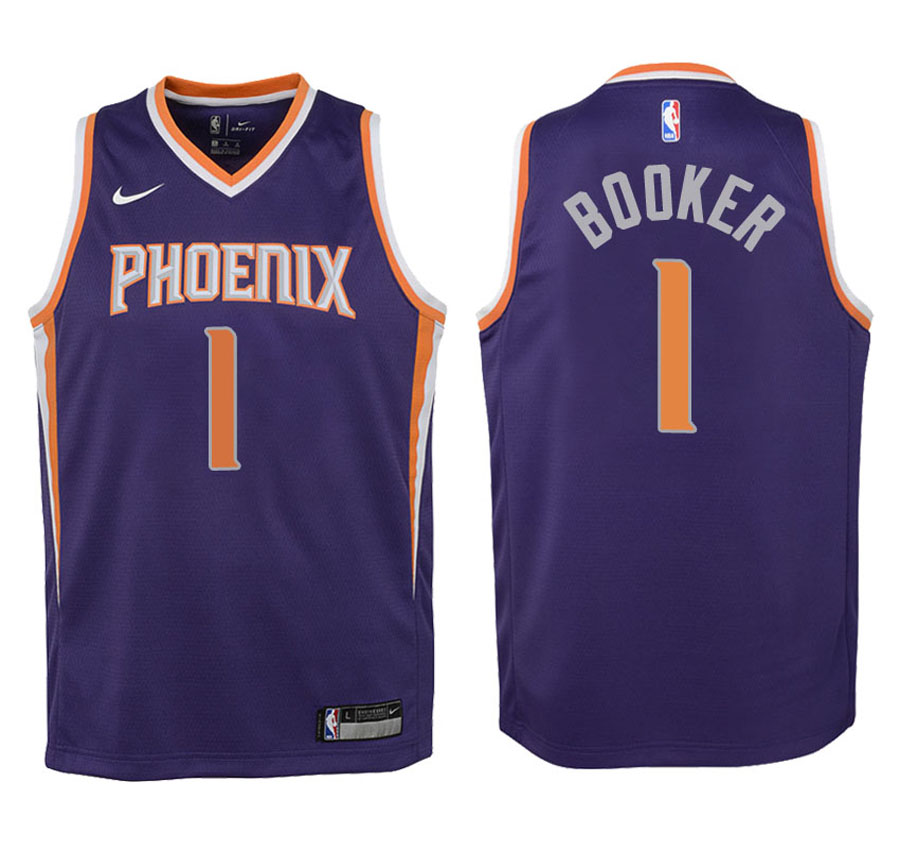 Suns Youth Devin Booker #1 2017-18 Icon Purple Jersey