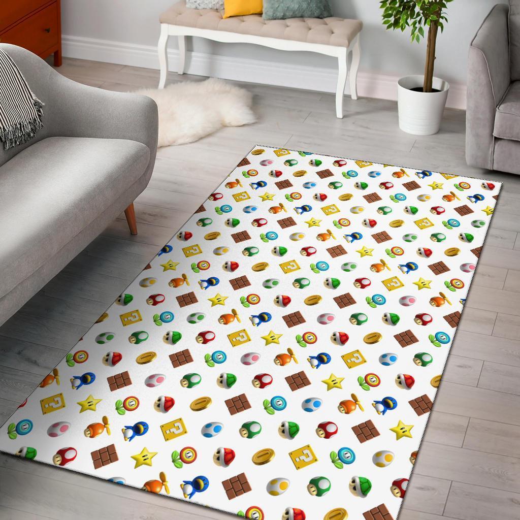 Super Mario Bross Pattern White Area Rectangle Rug