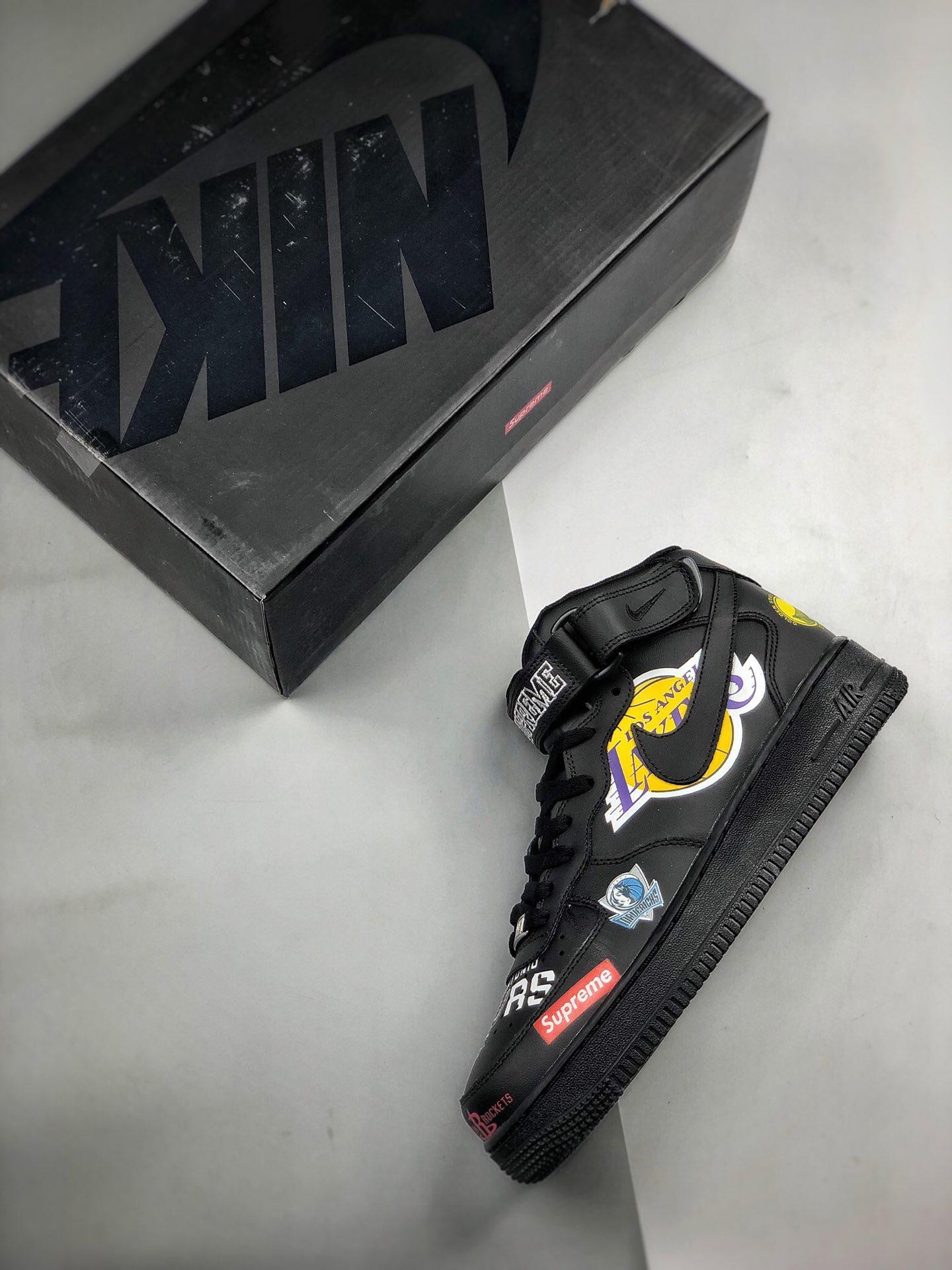 Supreme x Nike Air Force 1 Mid NBA Logos Black For Sale