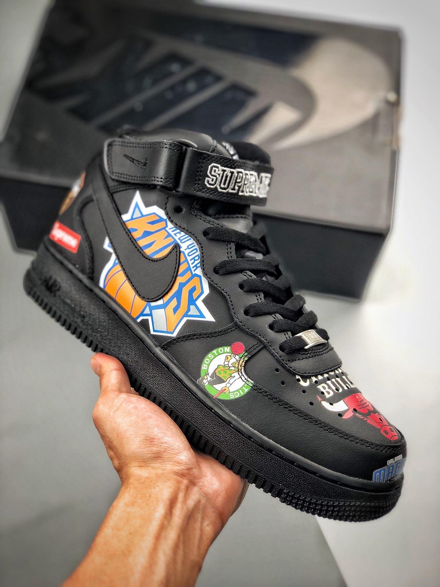 Supreme x Nike Air Force 1 Mid NBA Logos Black For Sale