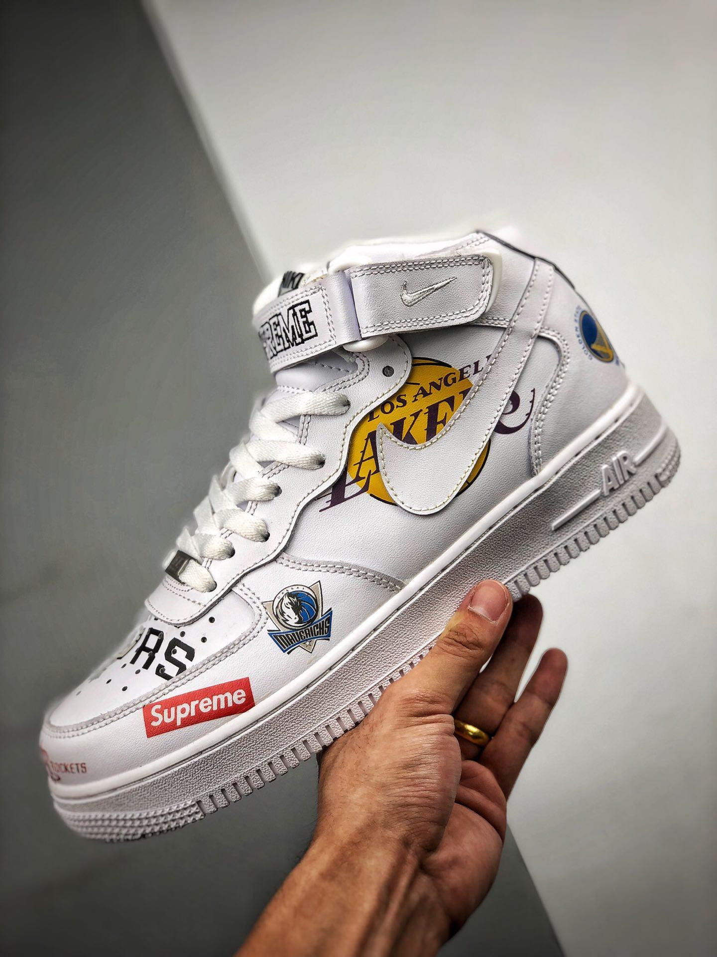Supreme x Nike Air Force 1 Mid NBA Logos White For Sale
