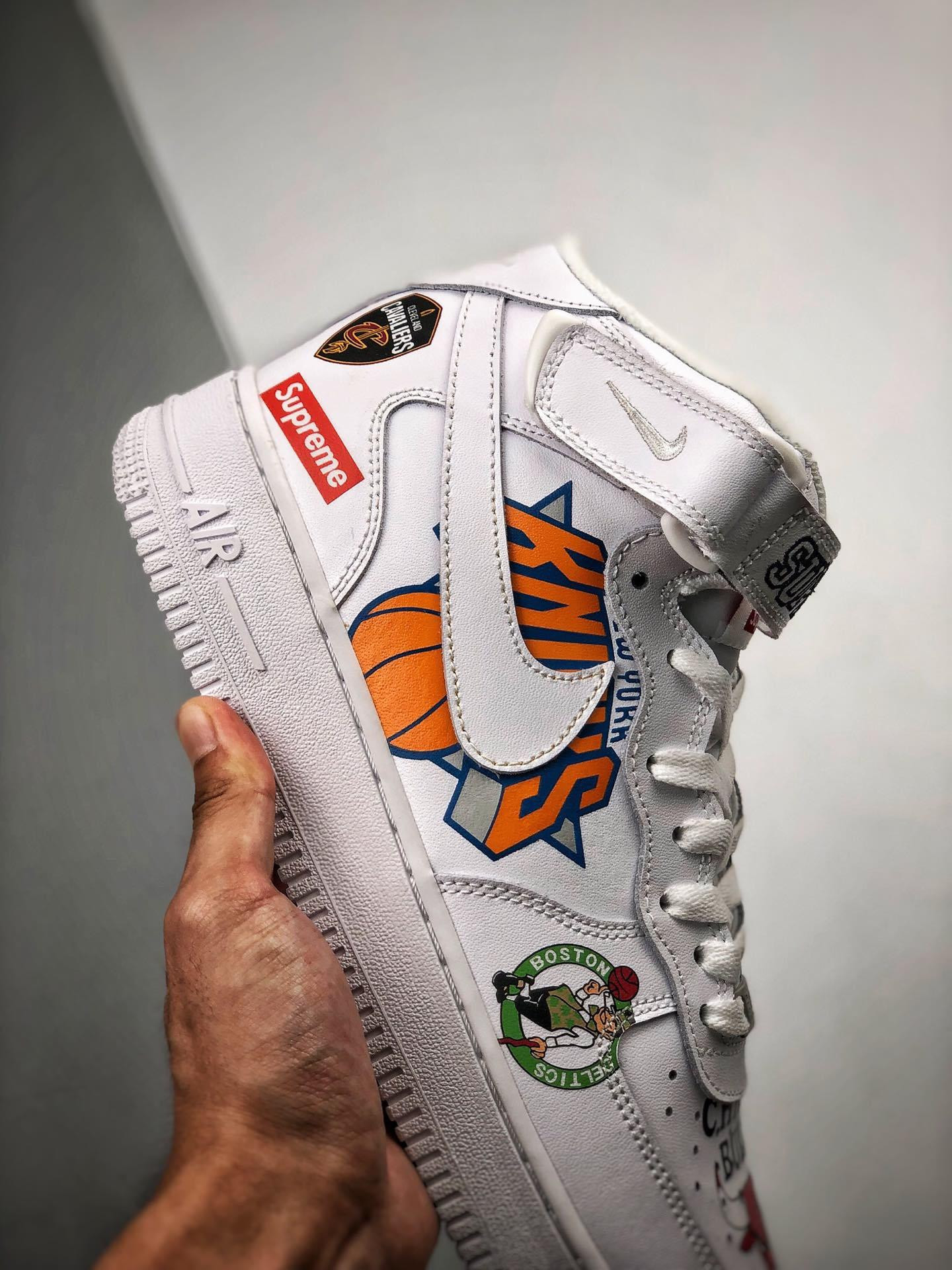 Supreme x Nike Air Force 1 Mid NBA Logos White For Sale