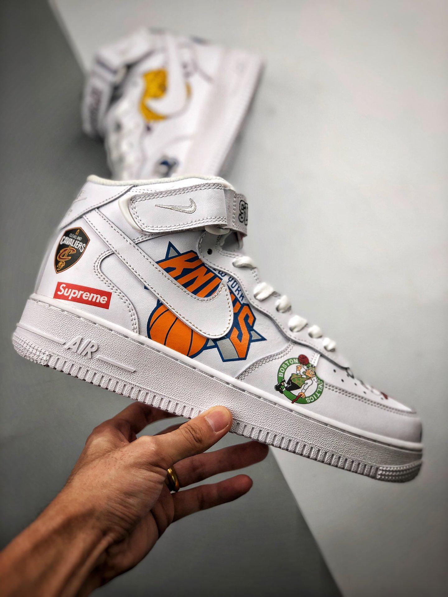 Supreme x Nike Air Force 1 Mid NBA Logos White For Sale
