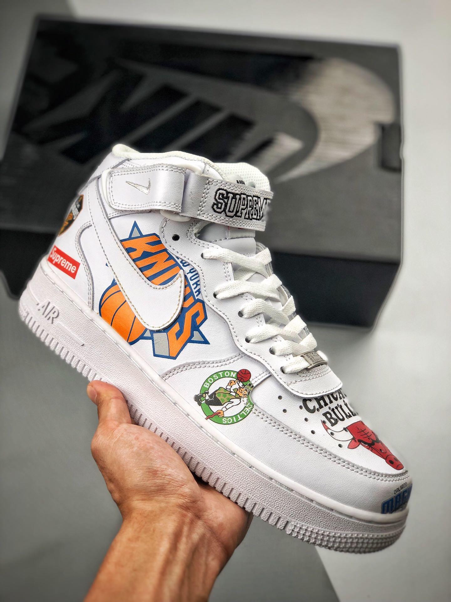 Supreme x Nike Air Force 1 Mid NBA Logos White For Sale